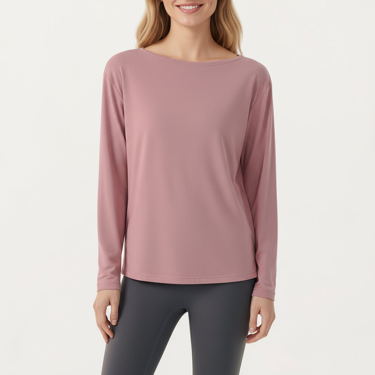 Anna-Kaci Active Women's Long Sleeve Pullover Top with Relaxed Fit and Boat Neckline