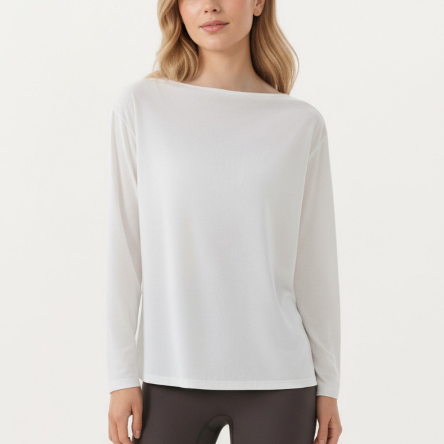 Anna-Kaci Active Women's Long Sleeve Pullover Top with Relaxed Fit and Boat Neckline