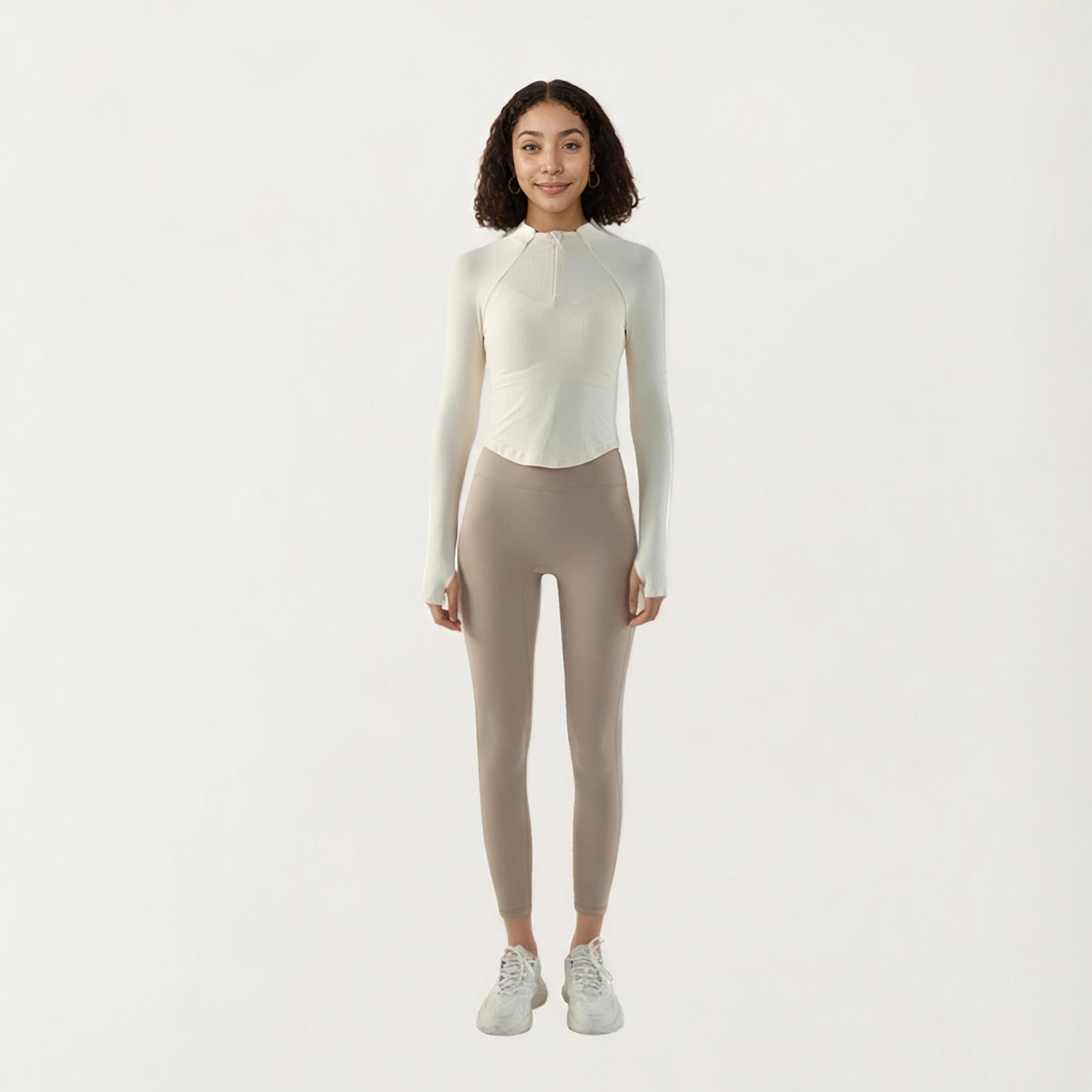 Anna-Kaci Active Women's Long Sleeve Ribbed Knit Half Zip Top with Curved Hem and Fitted Silhouette