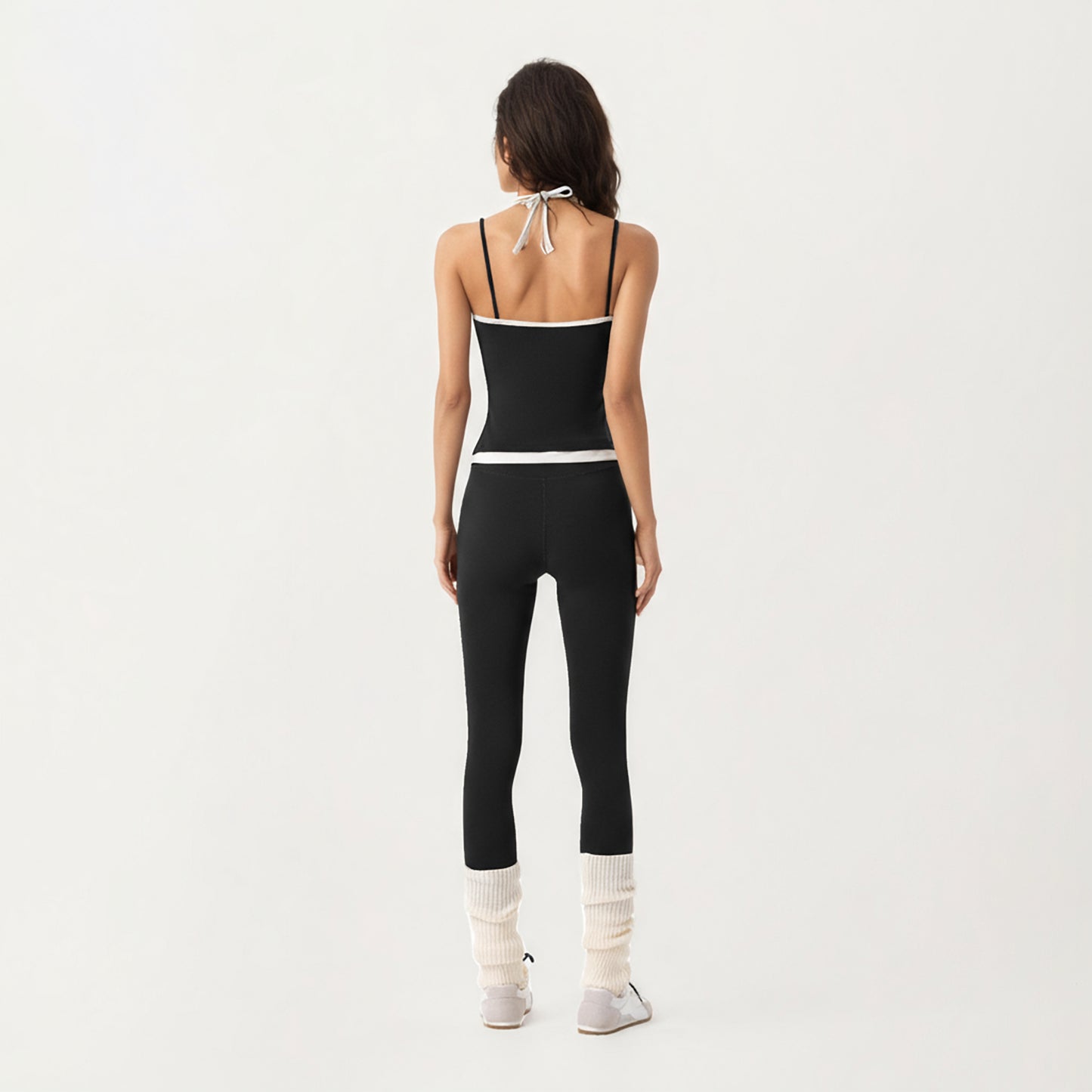 Anna-Kaci Active Women's Contrast Trim Halter Neck Cami Top with Fitted Silhouette and Scoop Neckline