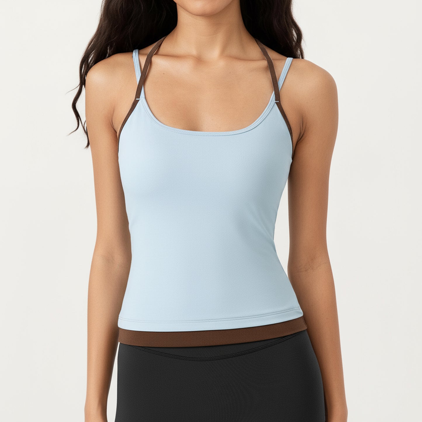 Anna-Kaci Active Women's Contrast Trim Halter Neck Cami Top with Fitted Silhouette and Scoop Neckline