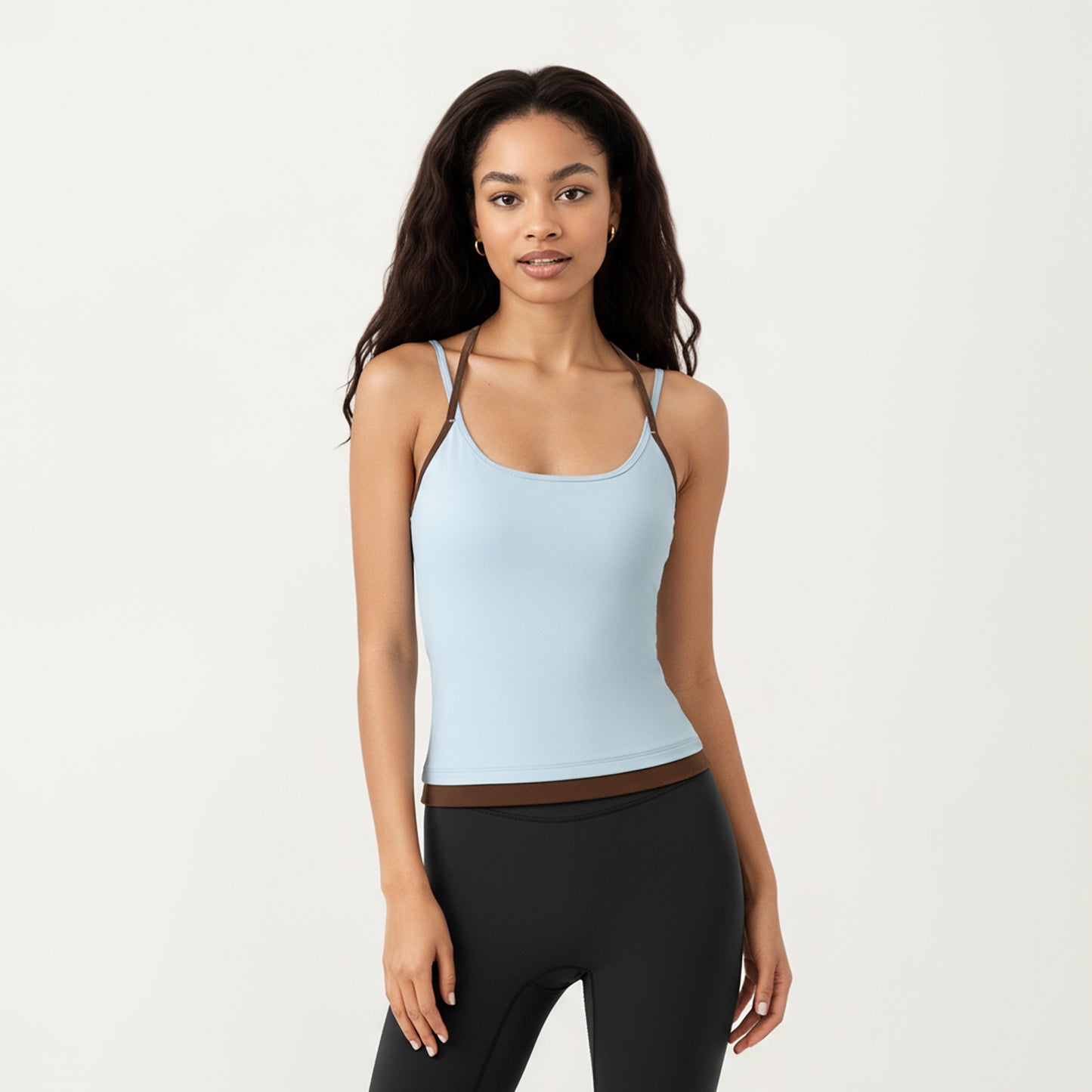 Anna-Kaci Active Women's Contrast Trim Halter Neck Cami Top with Fitted Silhouette and Scoop Neckline