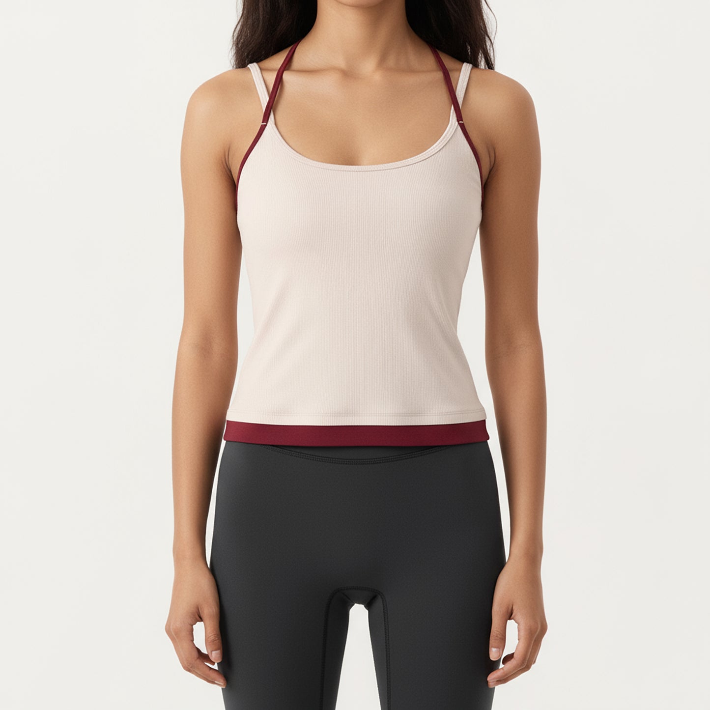 Anna-Kaci Active Women's Contrast Trim Halter Neck Cami Top with Fitted Silhouette and Scoop Neckline