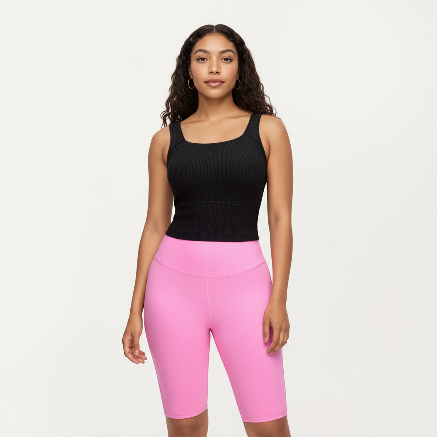 Anna-Kaci Active Women's Ribbed Square Neck Tank Top with Wide Straps and Fitted Stretch Design