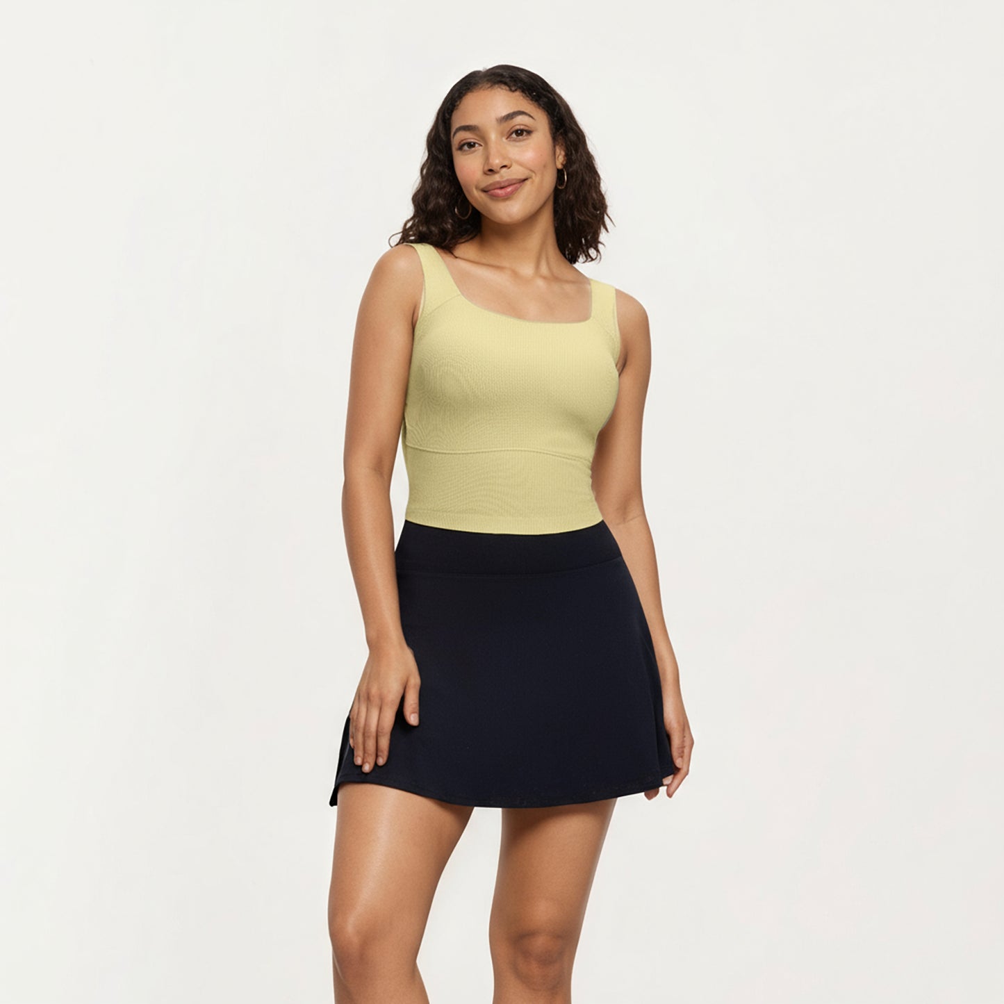 Anna-Kaci Active Women's Ribbed Square Neck Tank Top with Wide Straps and Fitted Stretch Design