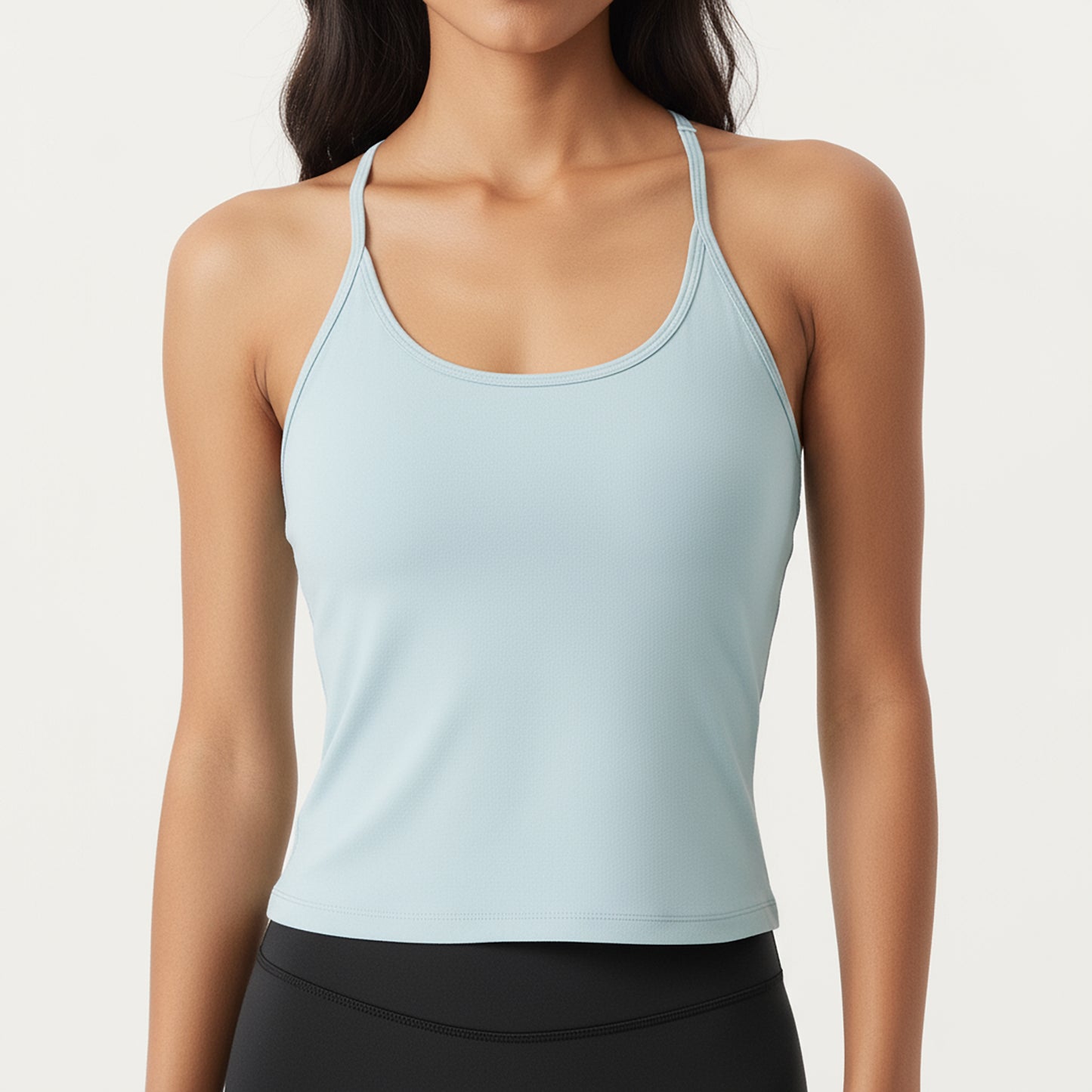 Anna-Kaci Active Women's Spaghetti Strap Scoop Neck Cami Top with Fitted Stretch Fabric and Minimalist Design