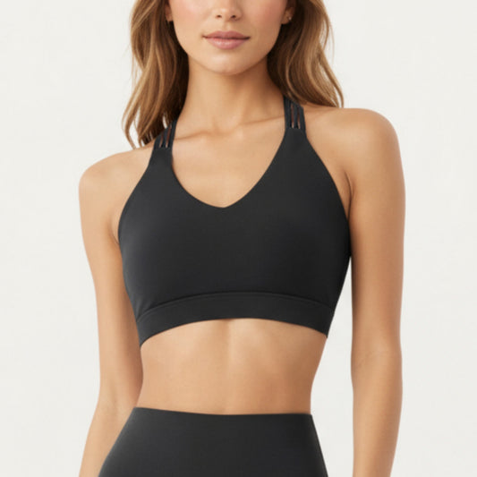 Anna-Kaci Active Women's Double Strap V-Neck Sports Bra with Smooth Stretch Fabric and Supportive Band