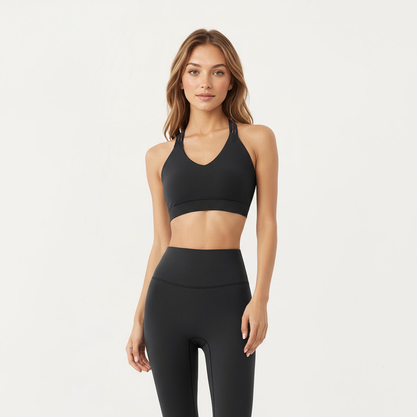 Anna-Kaci Active Women's Double Strap V-Neck Sports Bra with Smooth Stretch Fabric and Supportive Band