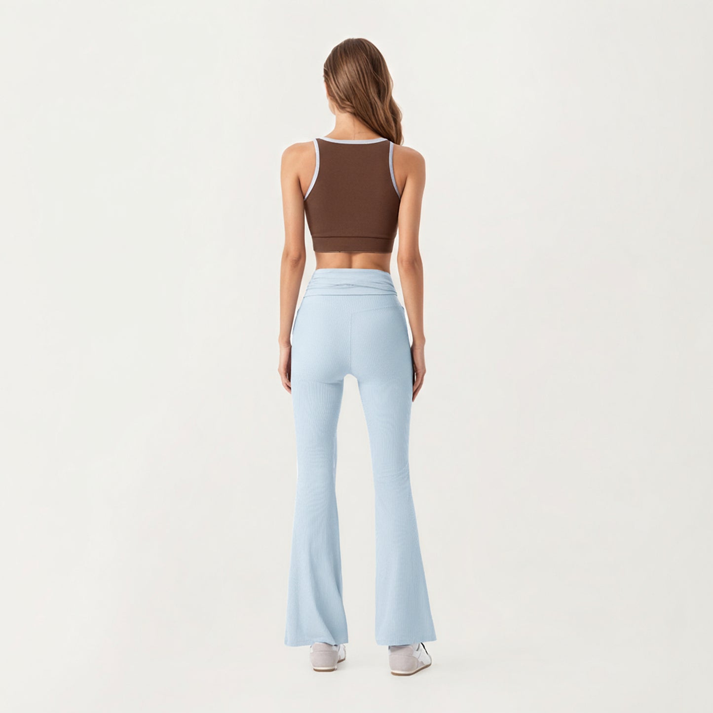 Anna-Kaci Active Women's Ribbed Knit Flare Pants with Wrap Tie Waistband and High Waist Silhouette