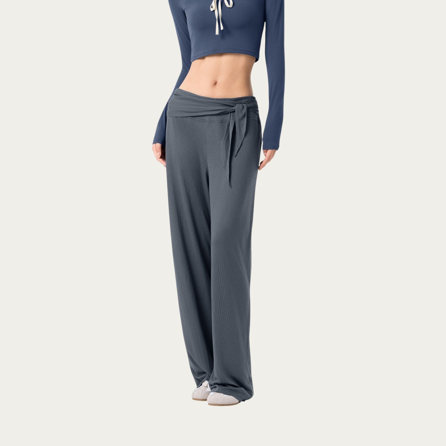 Anna-Kaci Active Women's Wide Leg Lounge Pants with Wrap Tie Waistband and Relaxed High Waist Fit