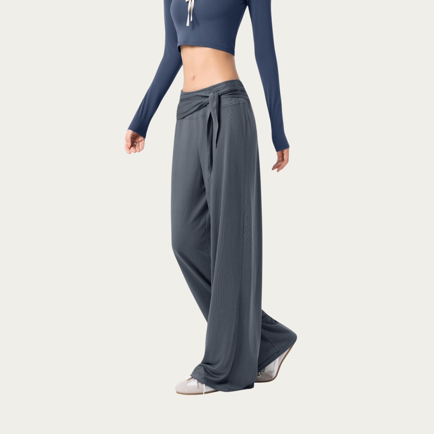 Anna-Kaci Active Women's Wide Leg Lounge Pants with Wrap Tie Waistband and Relaxed High Waist Fit