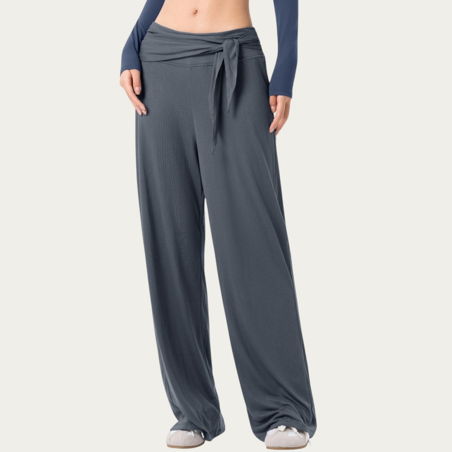 Anna-Kaci Active Women's Wide Leg Lounge Pants with Wrap Tie Waistband and Relaxed High Waist Fit