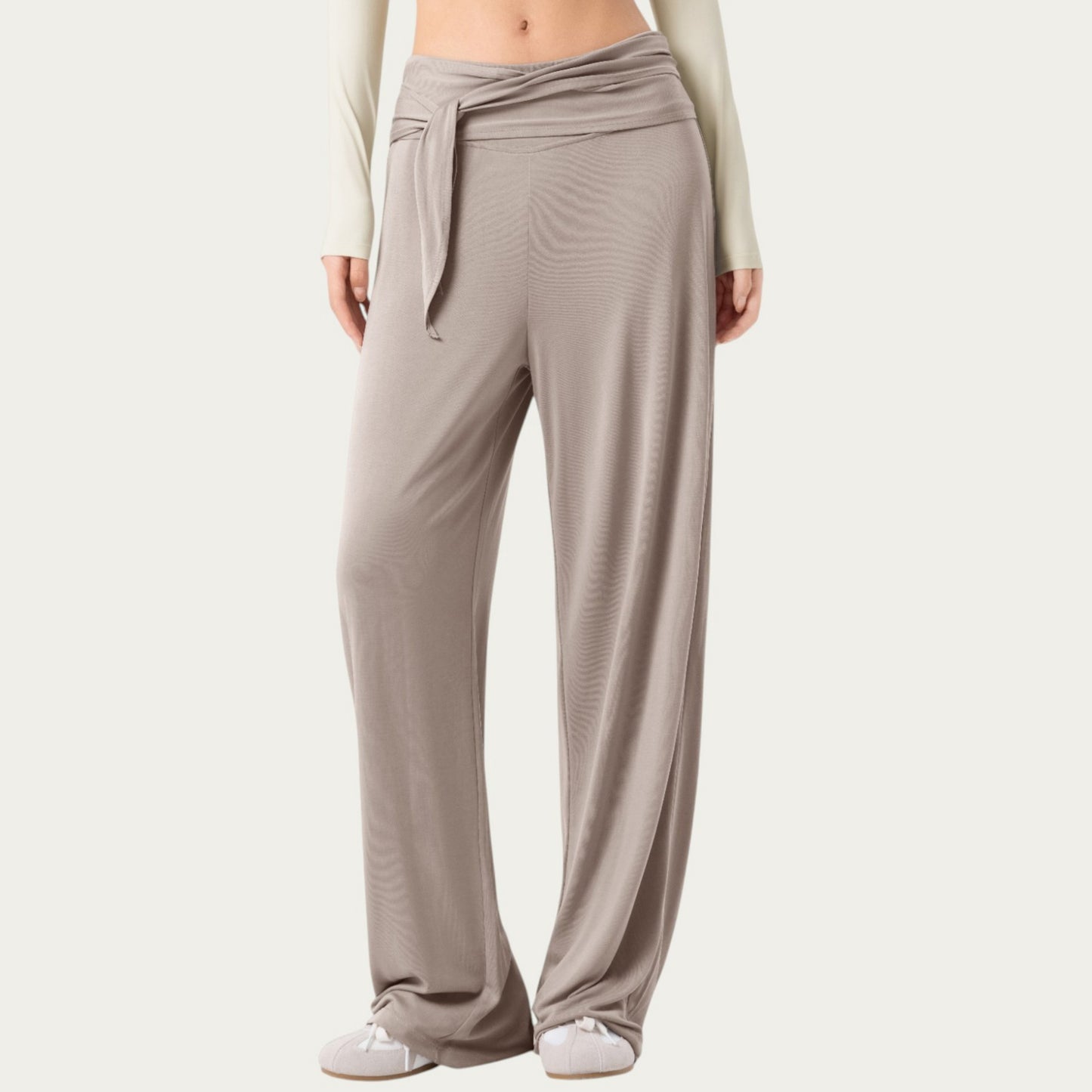 Anna-Kaci Active Women's Wide Leg Lounge Pants with Wrap Tie Waistband and Relaxed High Waist Fit
