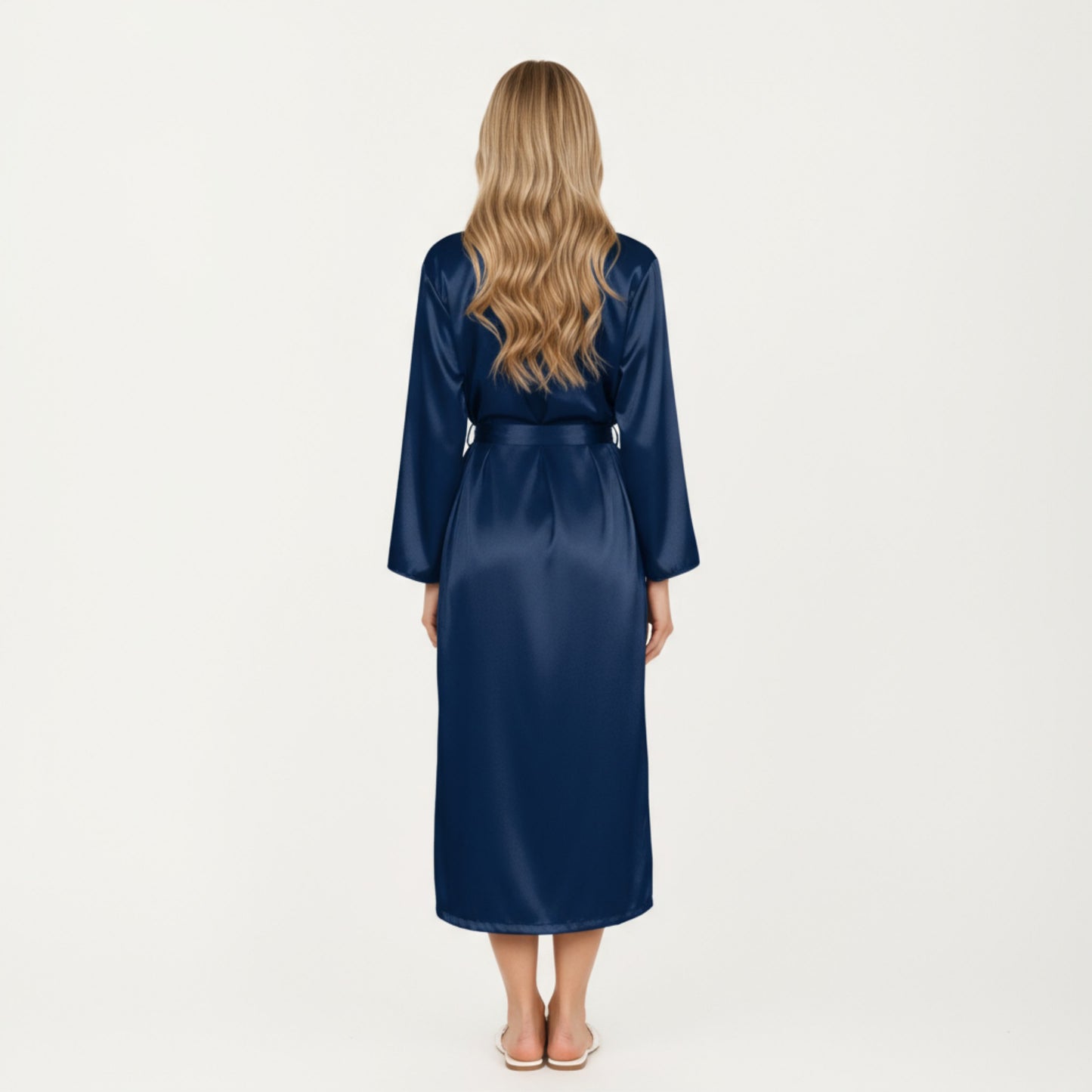 Anna-Kaci Women's Long Satin Wrap Robe with Tie Waist and Relaxed Draped Sleeves