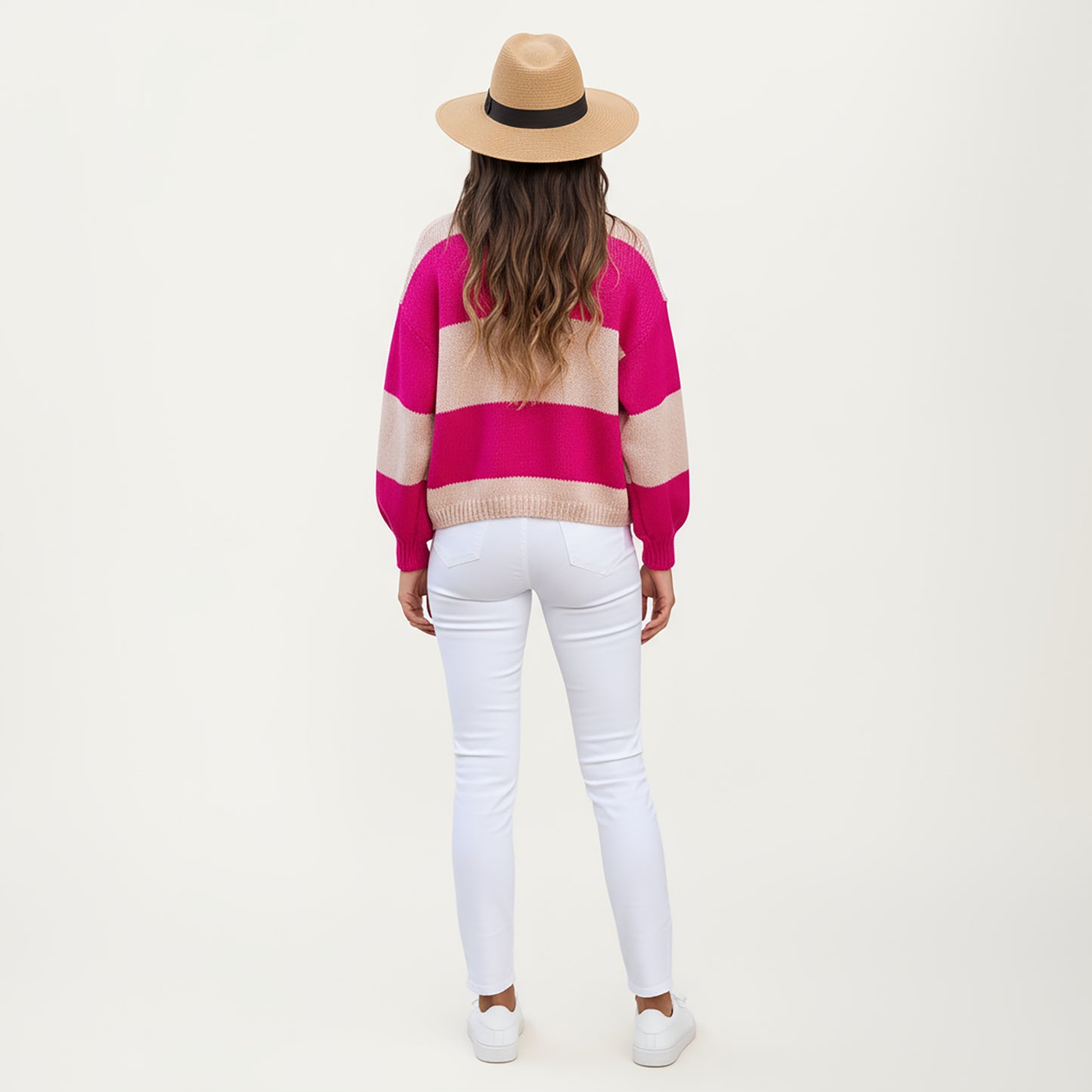 Anna-Kaci Women's Bold Stripe Knit Cardigan with Ribbed Hem and Balloon Sleeves