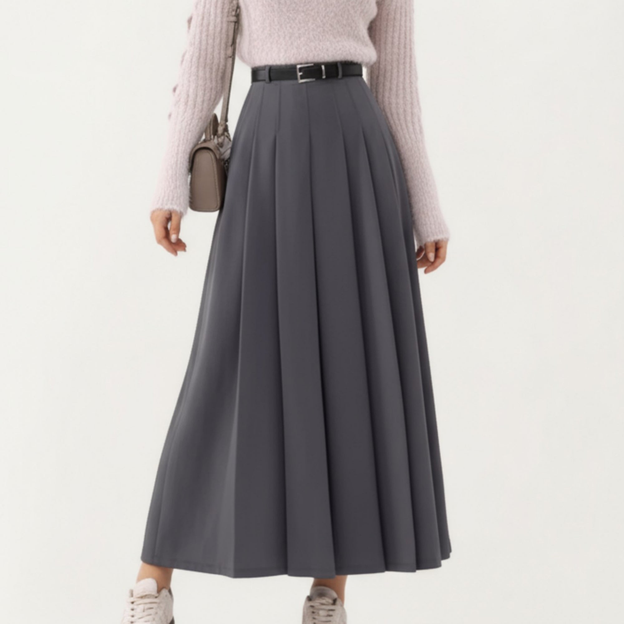 Anna-Kaci Women's High Waist Pleated Maxi Skirt with Belted Waist and
