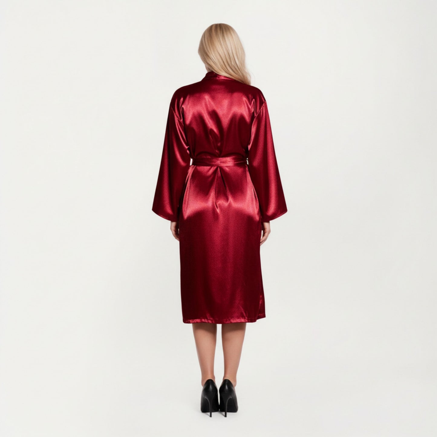 Anna-Kaci Lounge Women' s Satin Slip Dress and Long Robe Set with Soft Draped Silhouette and Elegant Flowing Layered Design