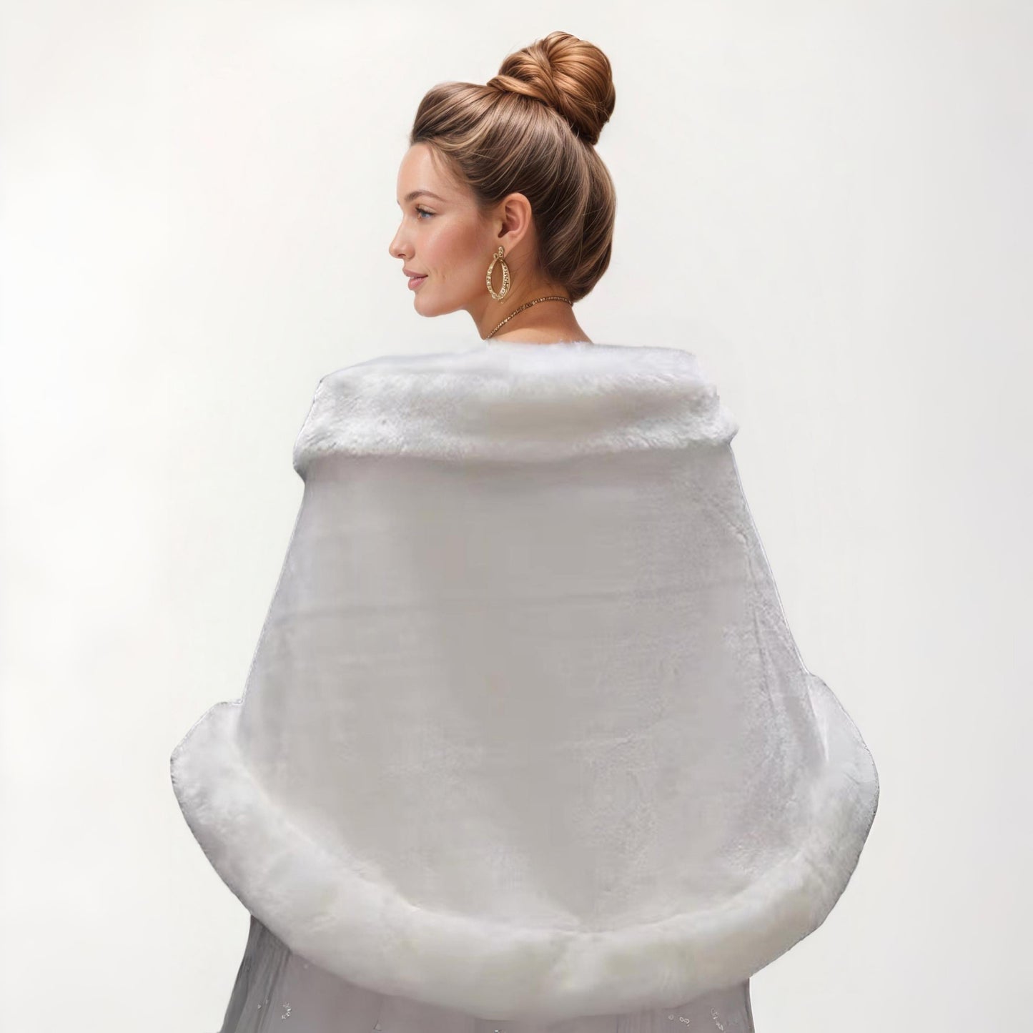 Anna-Kaci Women's Faux Fur Trim Wrap Shawl with Plush Textured Finish Sparkling Brooch Closure and Draped Silhouette 19in