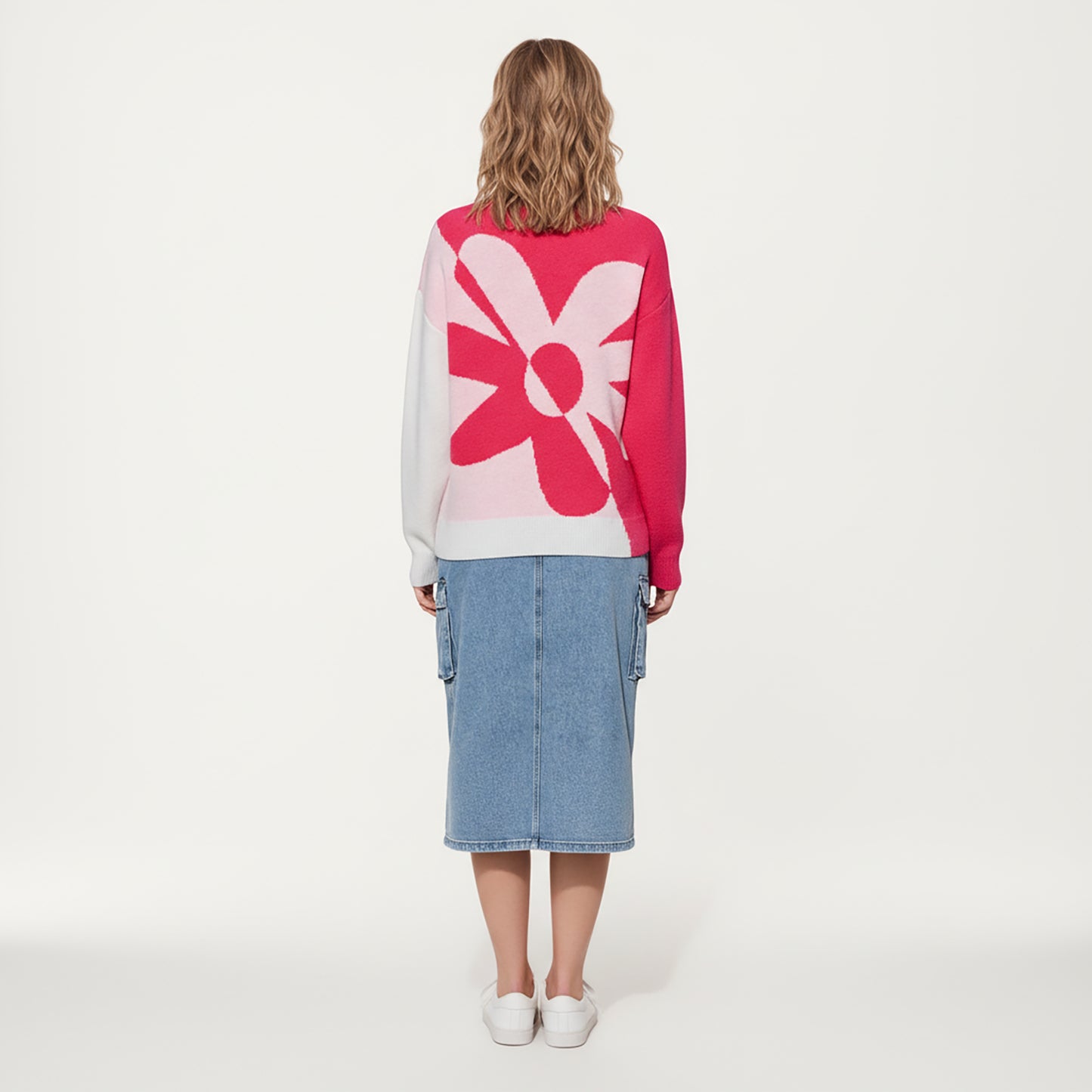 Anna-Kaci Women's Bold Graphic Floral Pattern Knit Sweater with Soft Crew Neckline and Relaxed Long Sleeve Pullover Fit