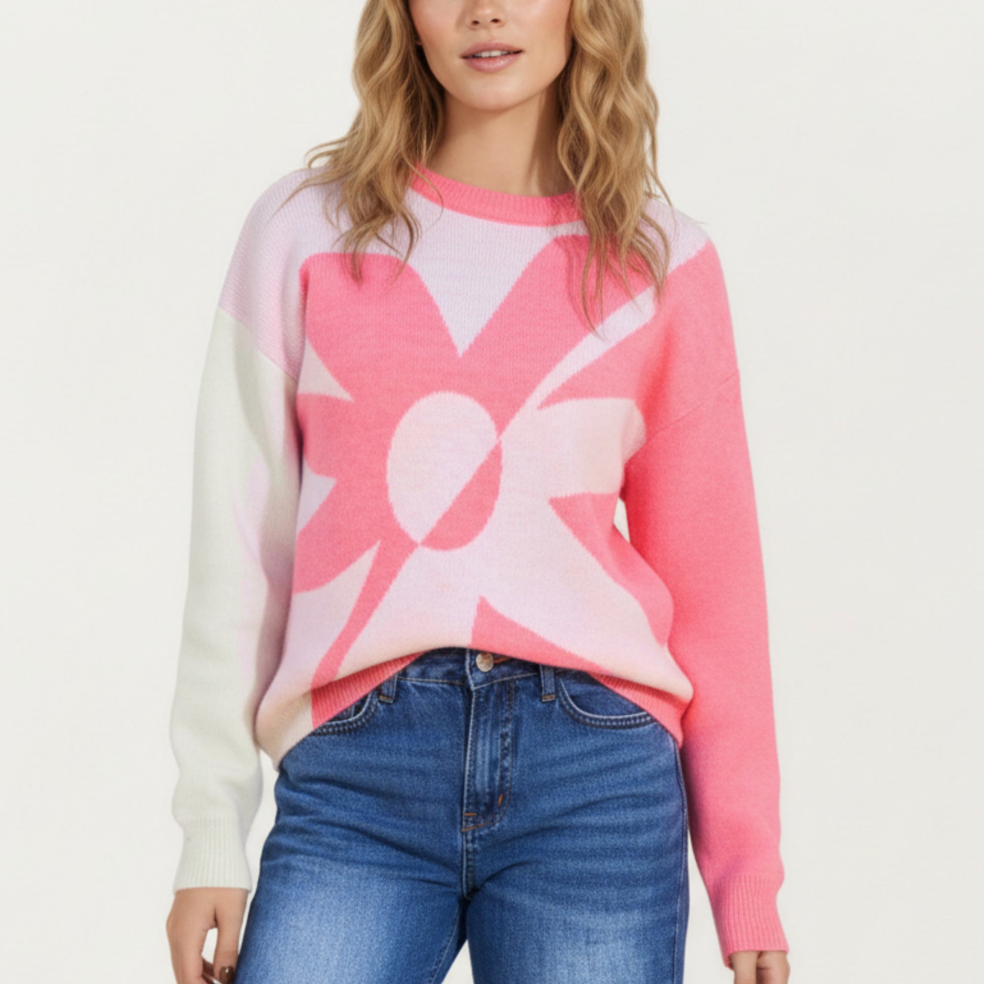 Anna-Kaci Women's Bold Floral Pattern Knit Sweater with Soft Textured Feel, Long Sleeves and Comfortable Relaxed Fit