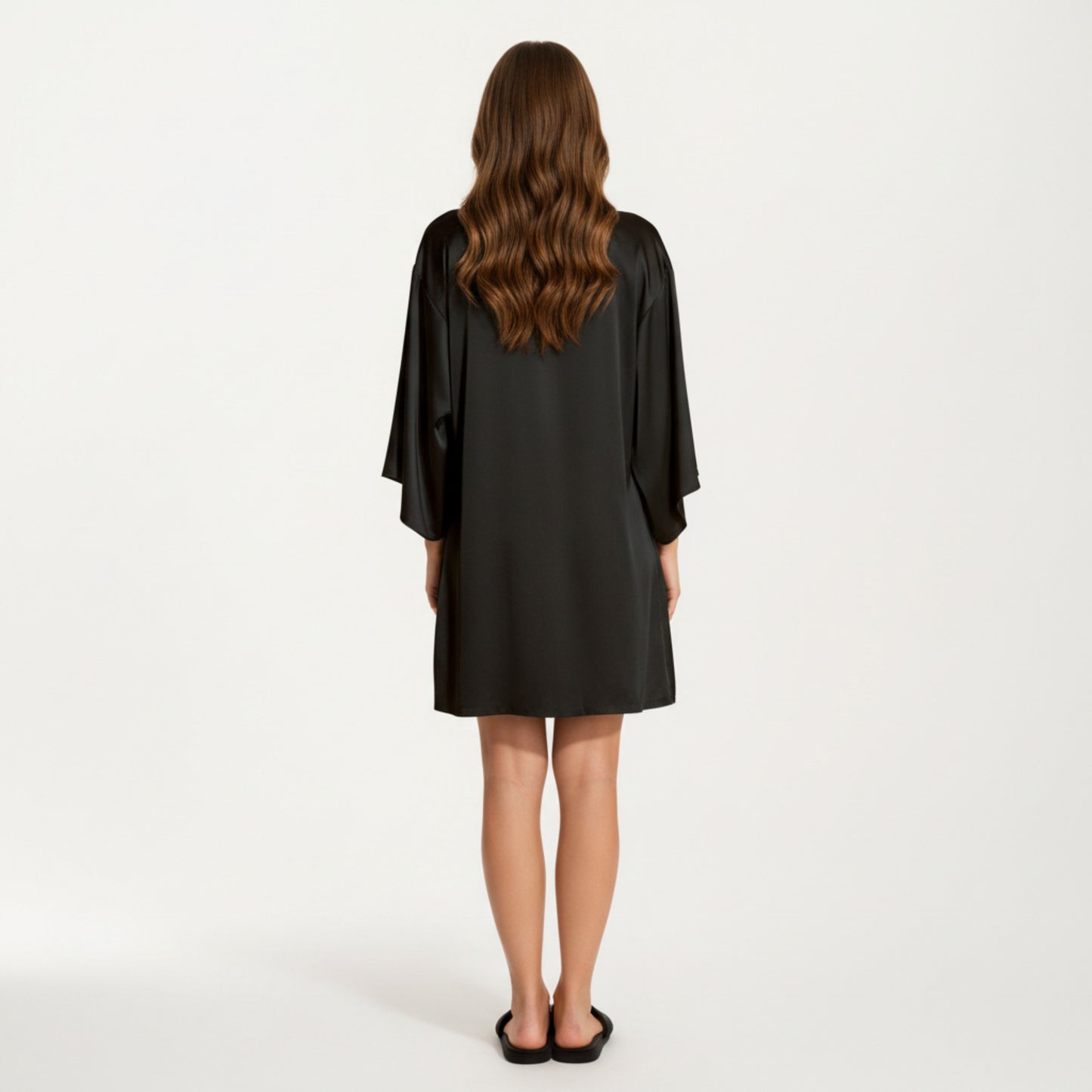 Anna-Kaci Lounge Women's 2-Piece Set Satin Slip Dress and Open Front Robe with Flowing Draped Sleeves and Lightweight Fabric