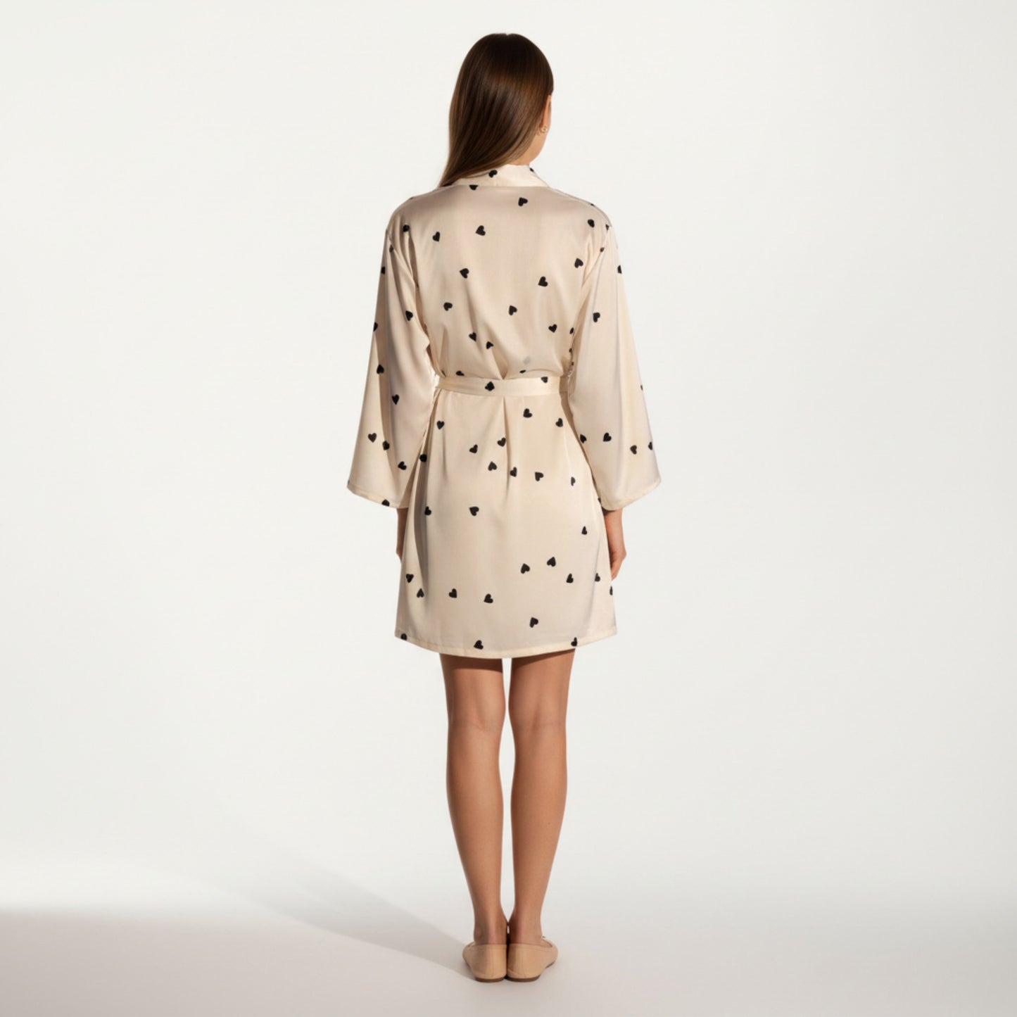 Anna-Kaci Lounge Women's 2-Piece Set Satin Polka Dot Slip Dress with Spaghetti Straps and Matching Tie Waist Robe Layer