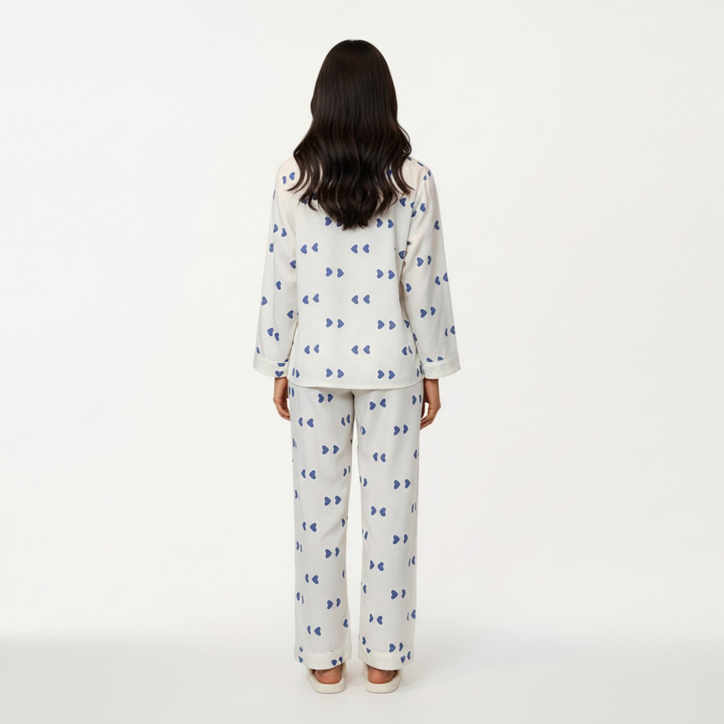 Anna-Kaci Lounge Women's 2-Piece Set Heart Print Button Front Pajama Top with Relaxed Long Sleeves and Matching Elastic Waist Pants