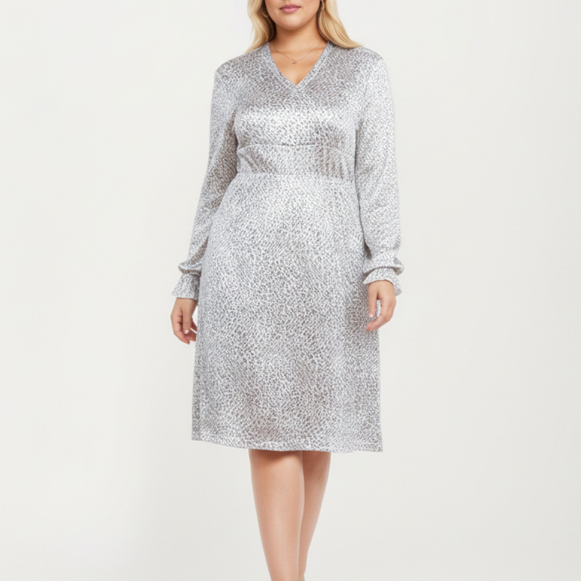 Anna-Kaci Women's Plus Size Dotted Print Long Sleeve V-Neck Midi Dress with Fitted Waist and Flowy Skirt, White / Plus-4X-20W-22W Anna-Kaci Women's Plus Size Dotted Print Long Sleeve V-Neck Midi Dress with Fitted Waist and Flowy Skirt, White / Plus-4X-20W-22W