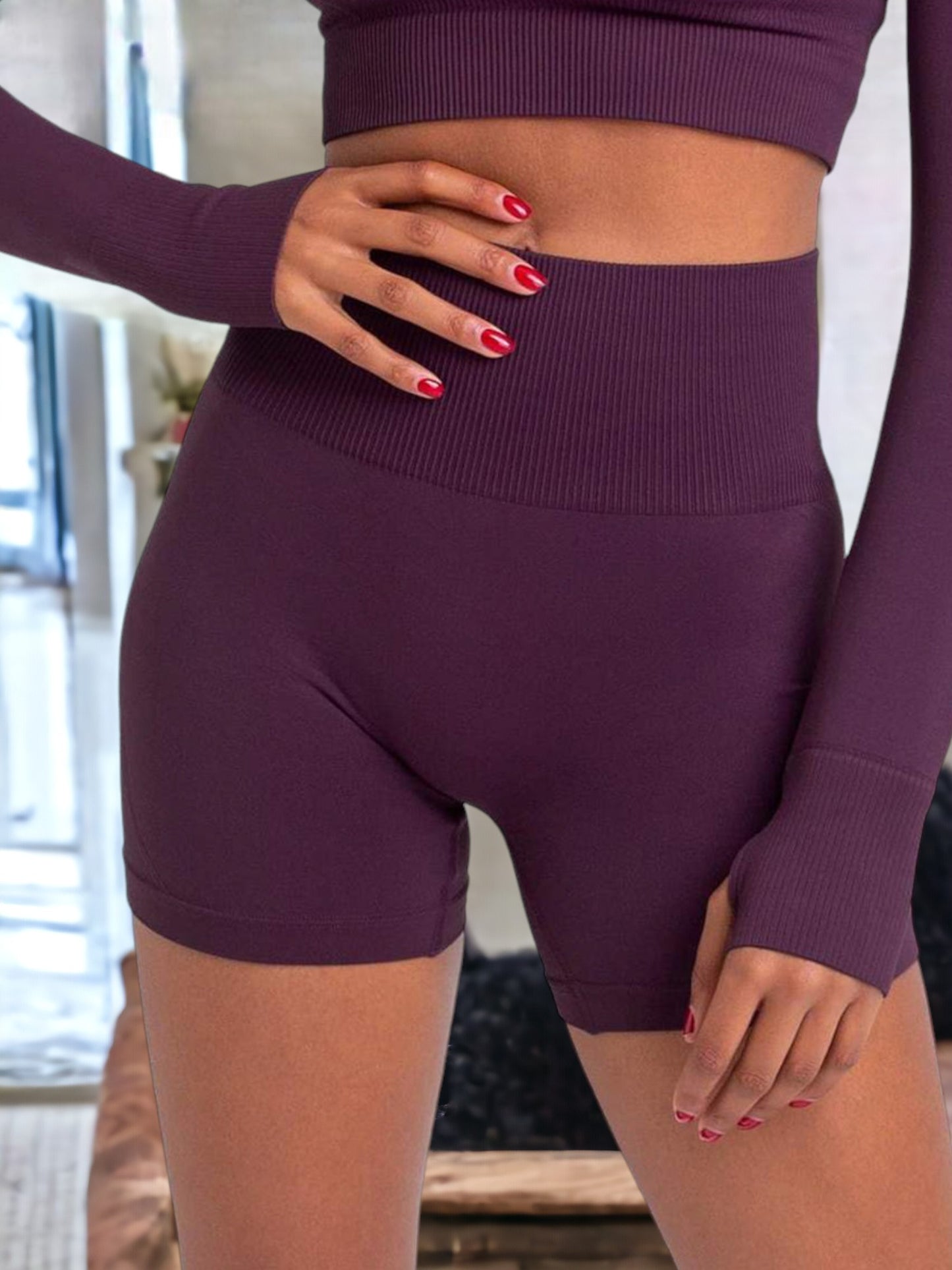 Pantalones cortos de yoga de cintura alta sin costuras para fitness