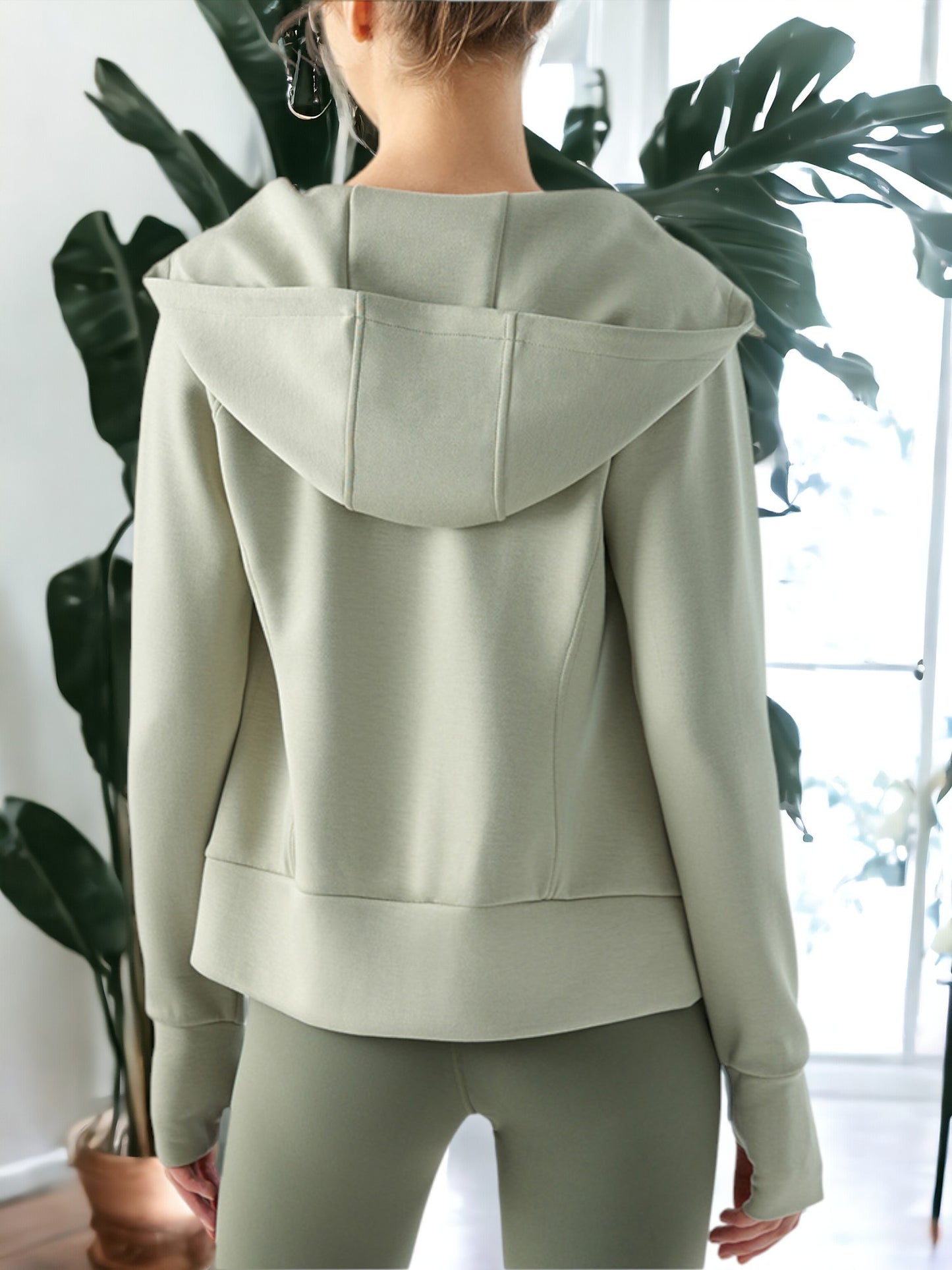Zippered Front Long Sleeve Hooded Fitness Jacket