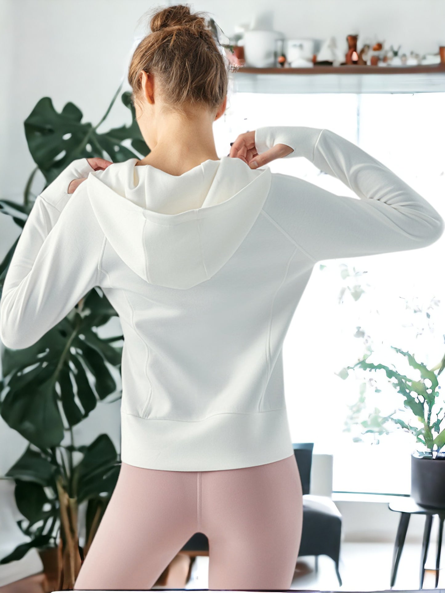 Zippered Front Long Sleeve Hooded Fitness Jacket