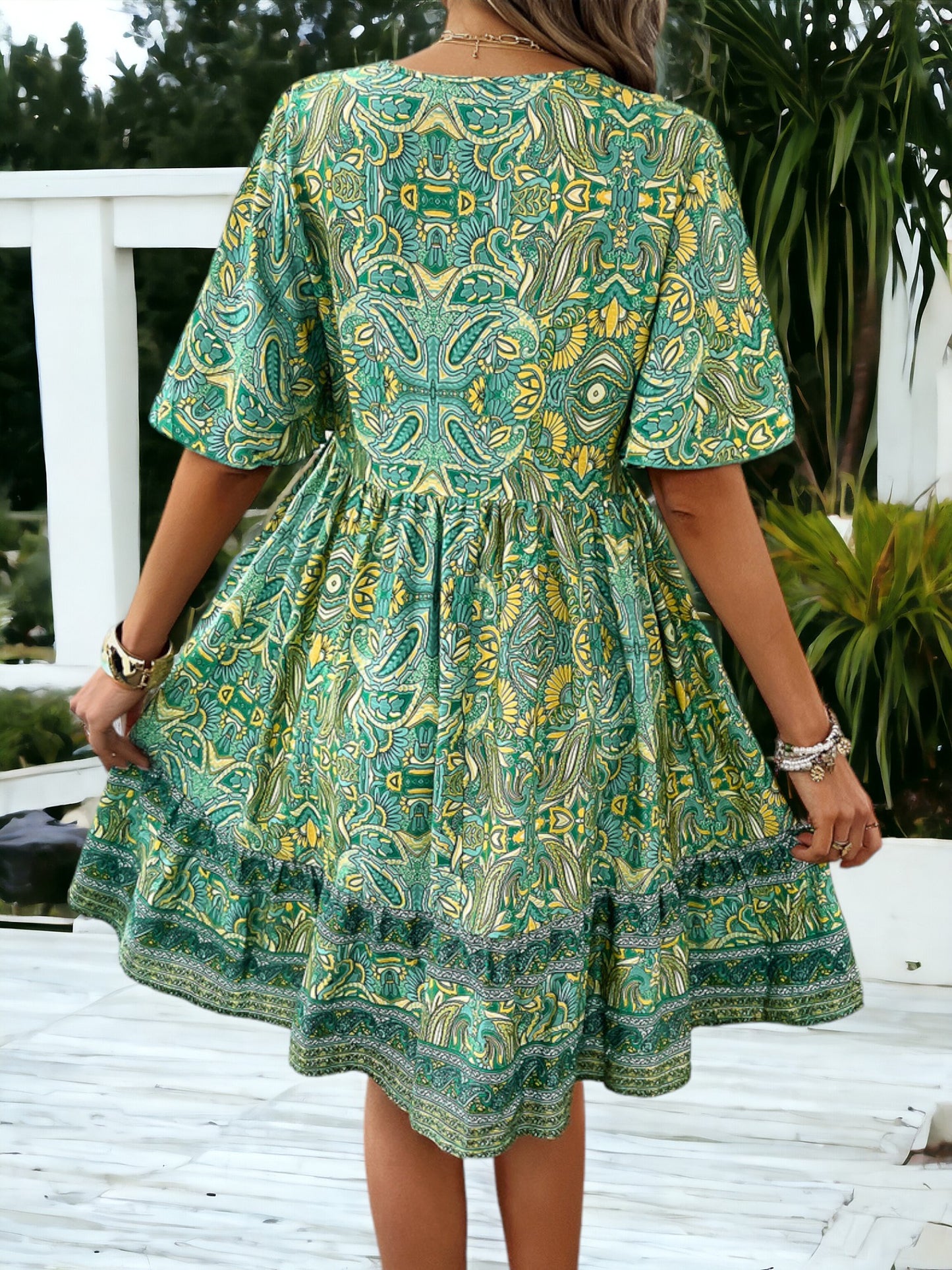 Fashion V Neck Printed Casual Dress