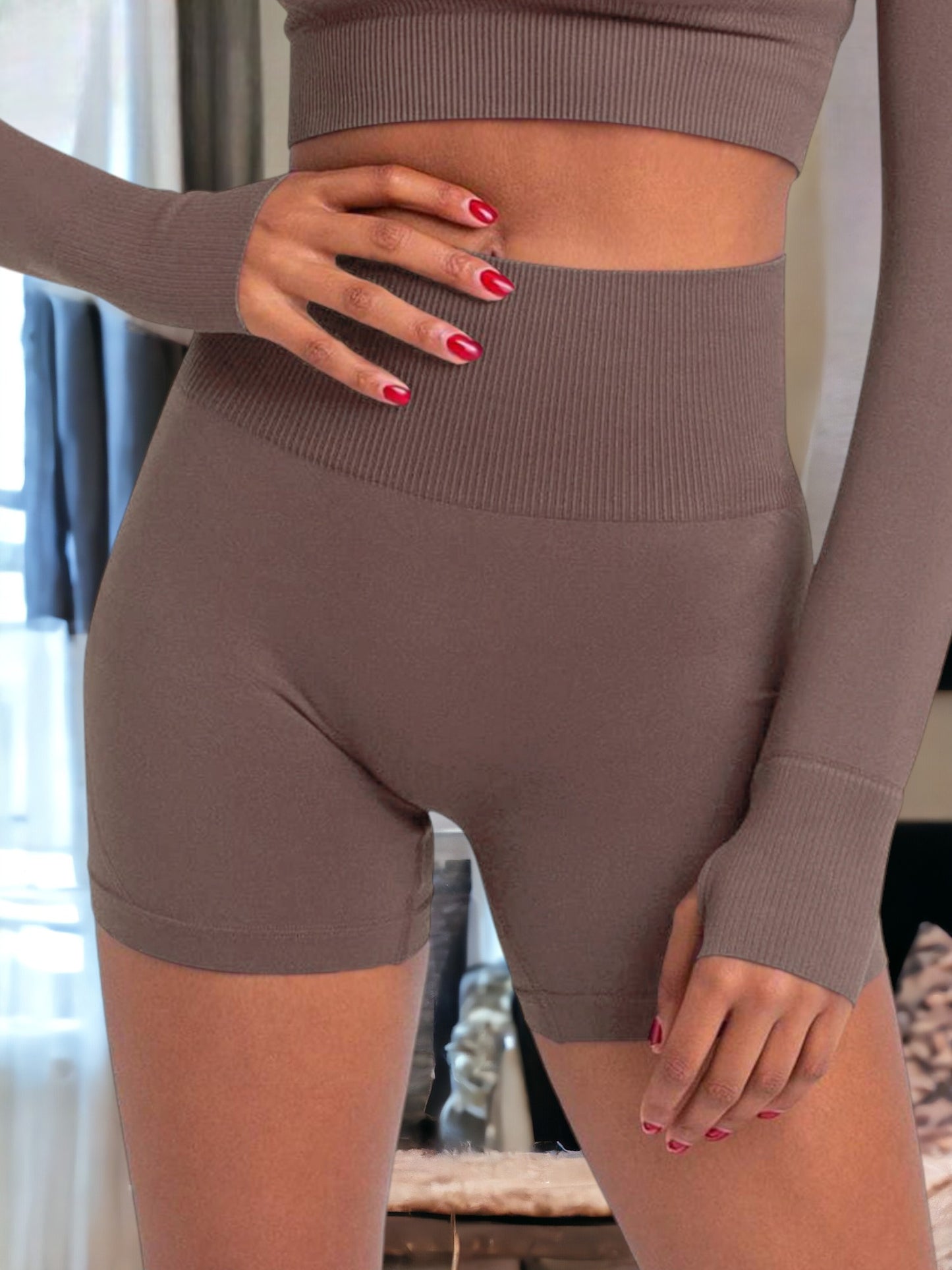 Pantalones cortos de yoga de cintura alta sin costuras para fitness