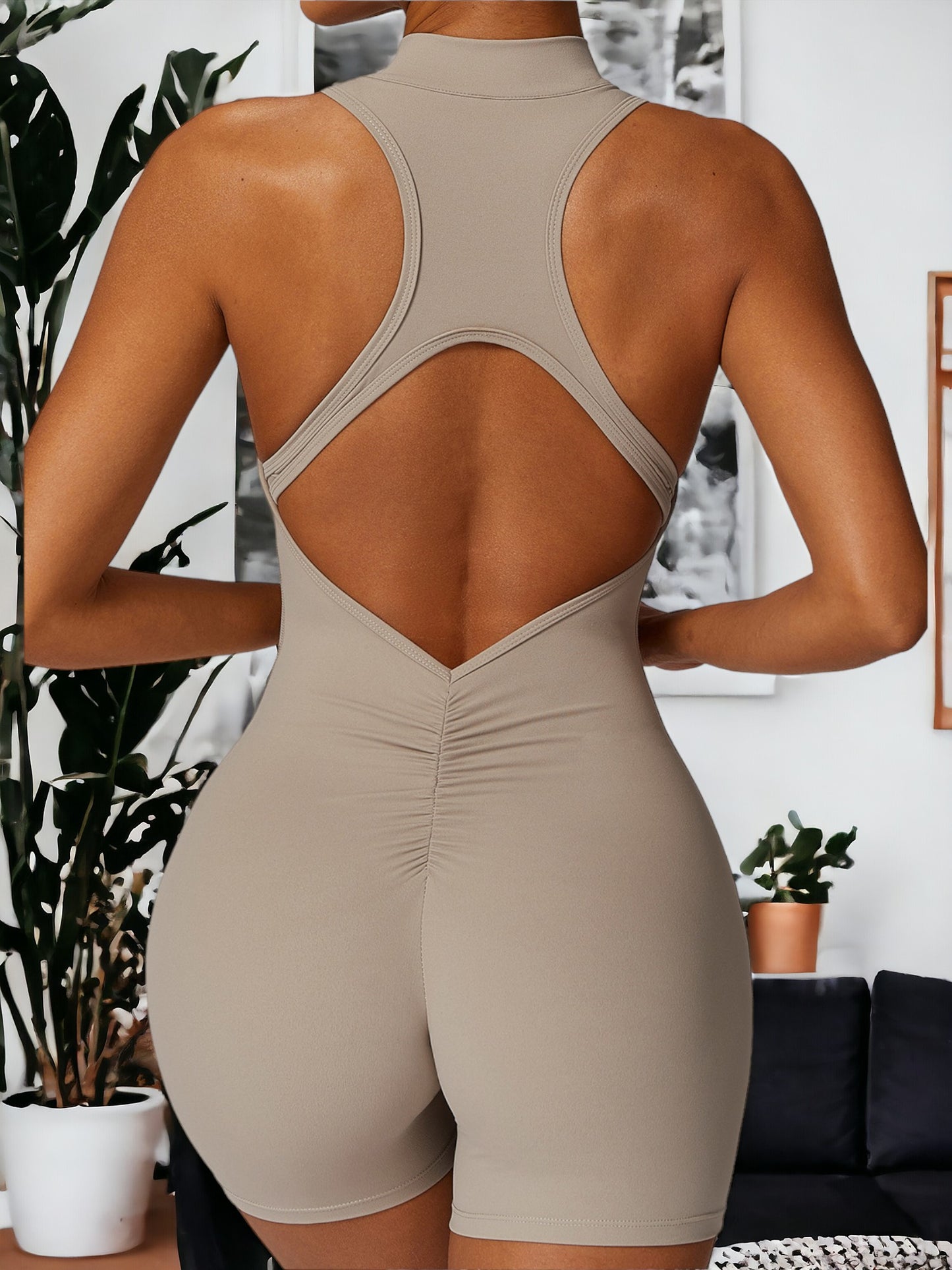Sleeveless Zippered One-Piece Fitness Suit