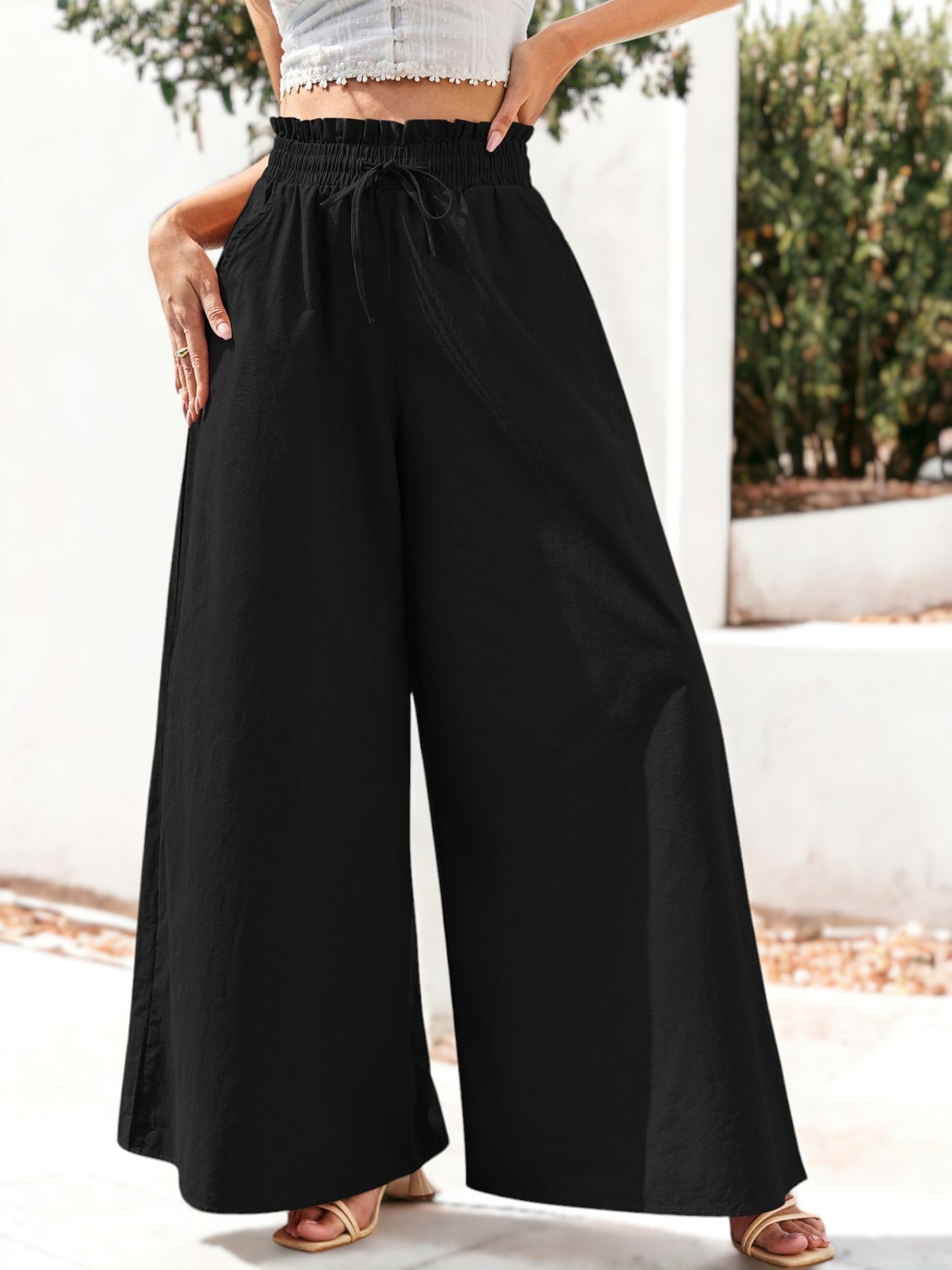 Pantalones bohemios holgados de pierna ancha y cintura alta