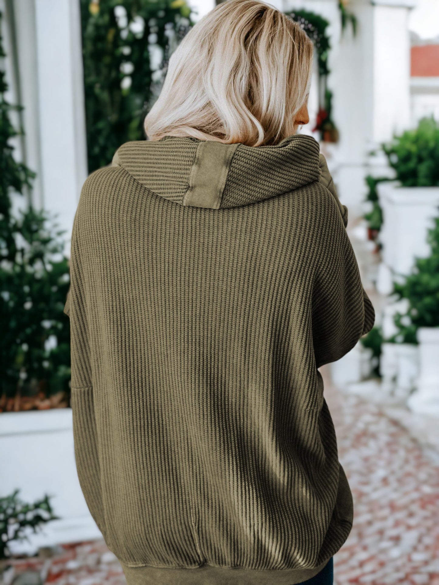 Waffle Knit Textured Hooded Jacket
