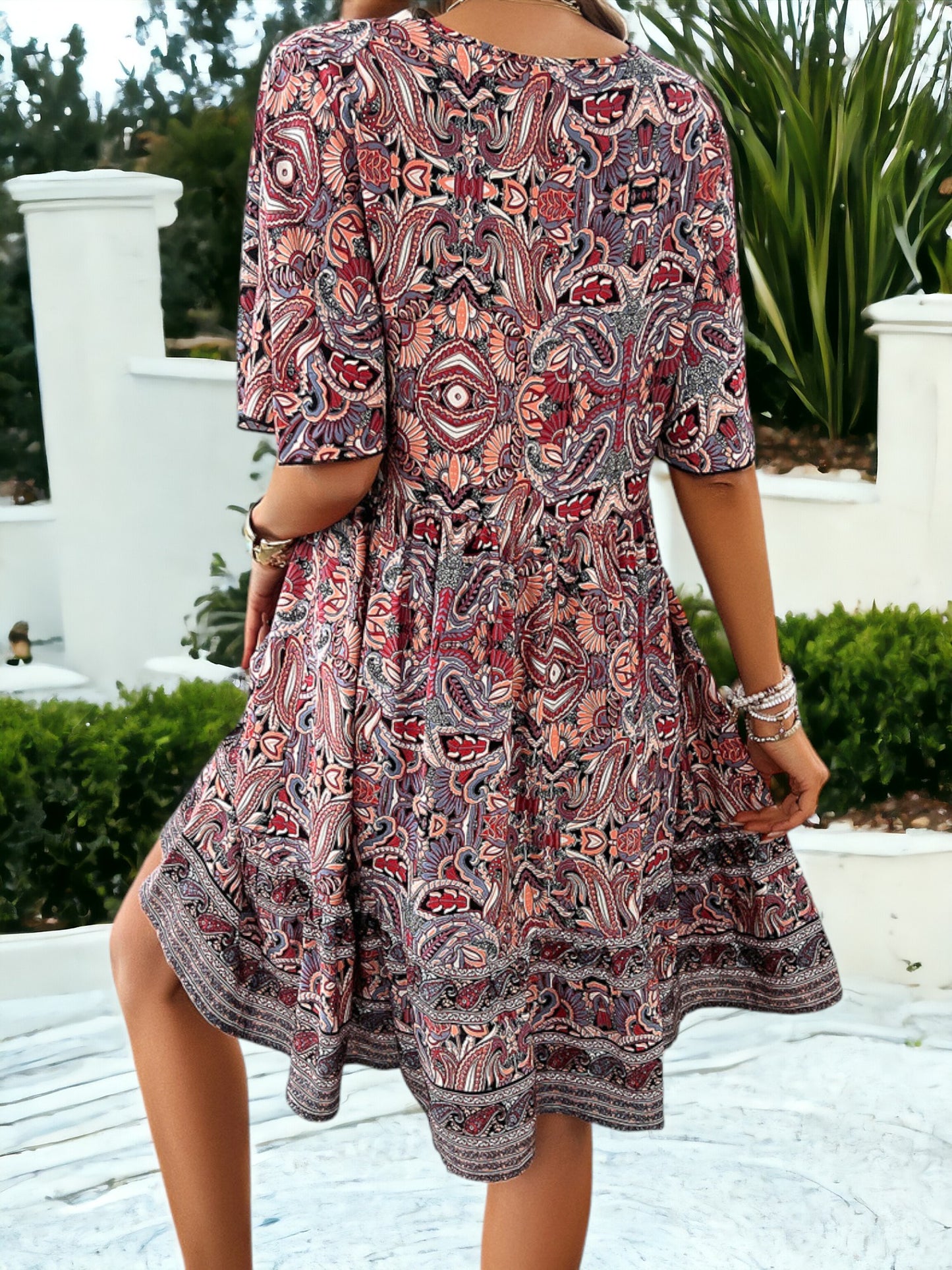 Fashion V Neck Printed Casual Dress