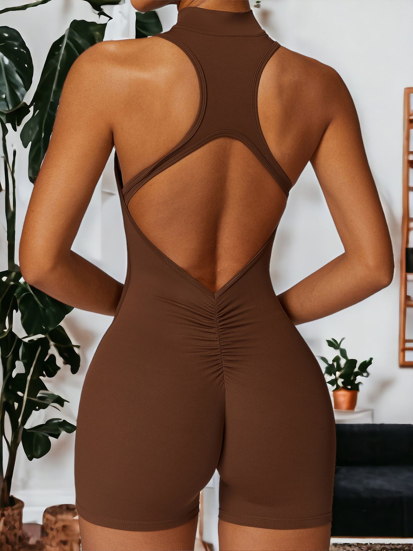 Sleeveless Zippered One-Piece Fitness Suit