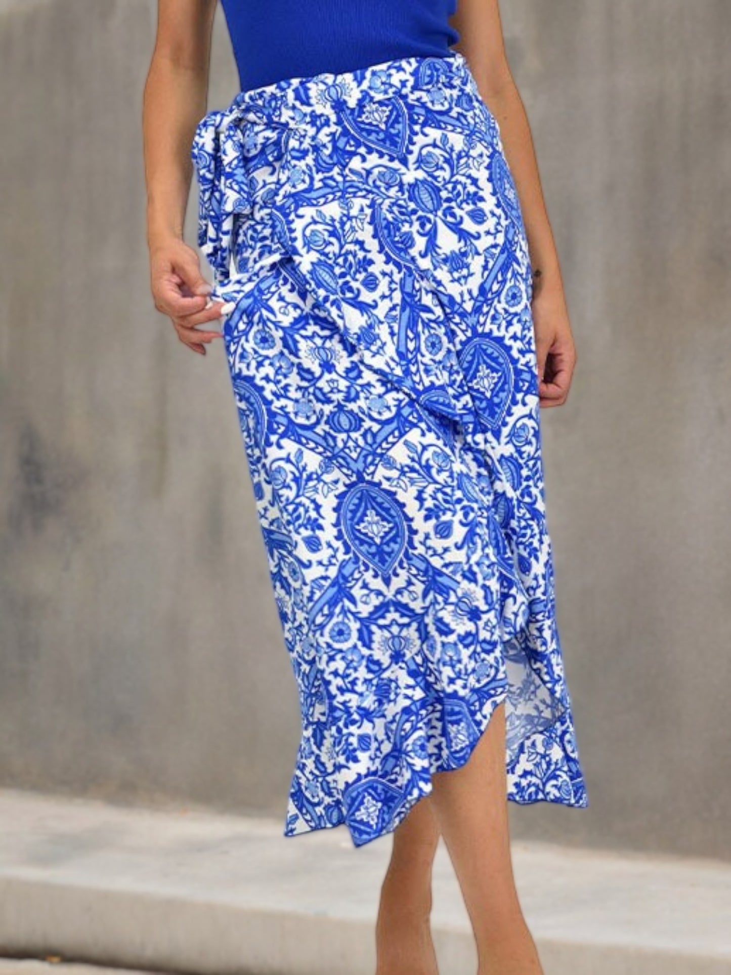 High-Waisted Wrap Maxi Skirt with Floral Print and Side Slit