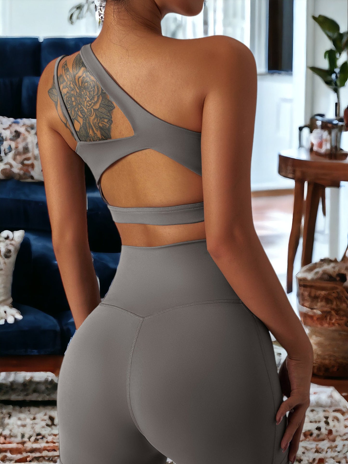 Oblique One-Shoulder Compression Yoga Bra