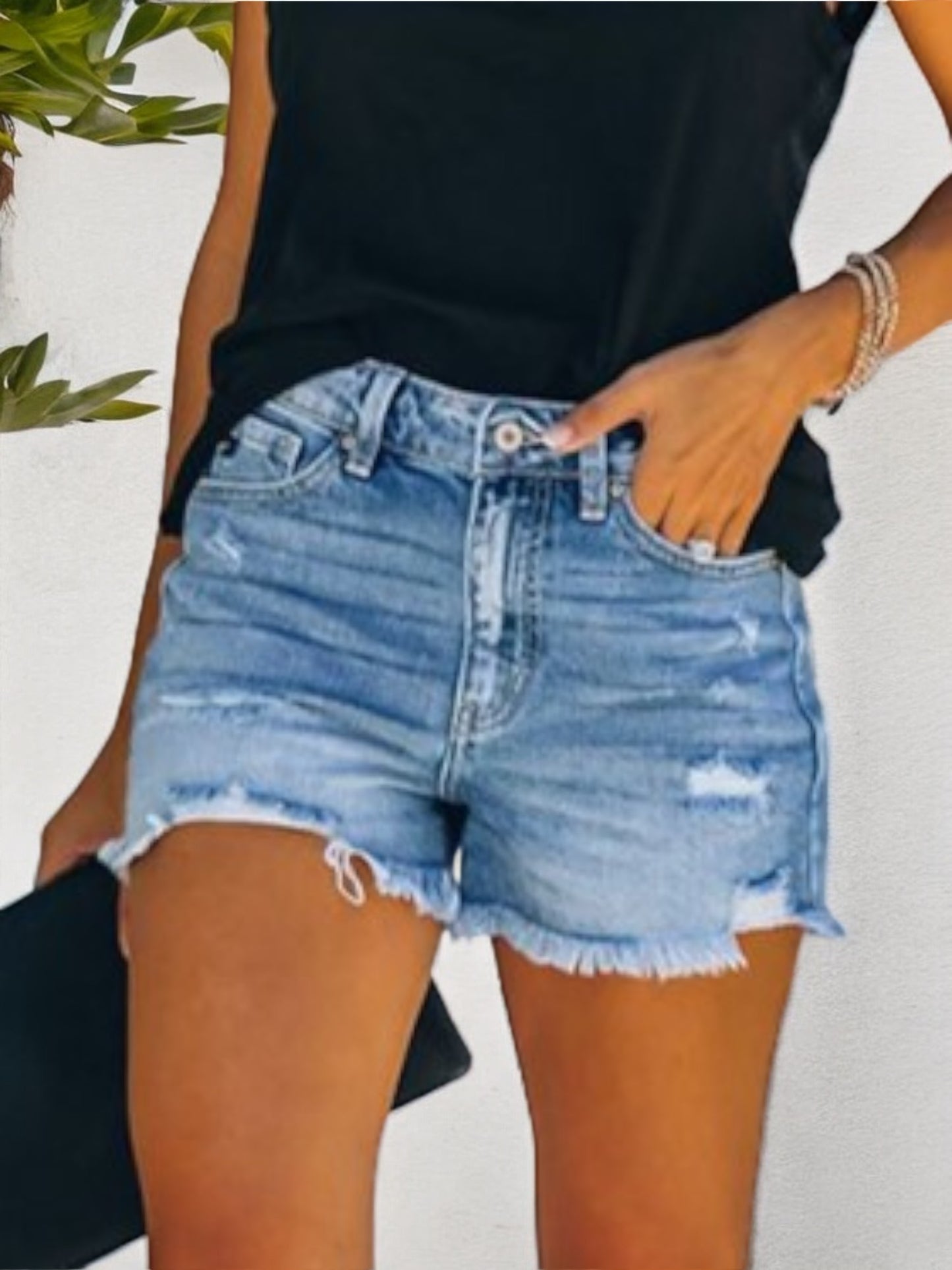 Anna-Kaci Women's Distressed Denim Shorts with Frayed Hem and Classic Five-Pocket Design