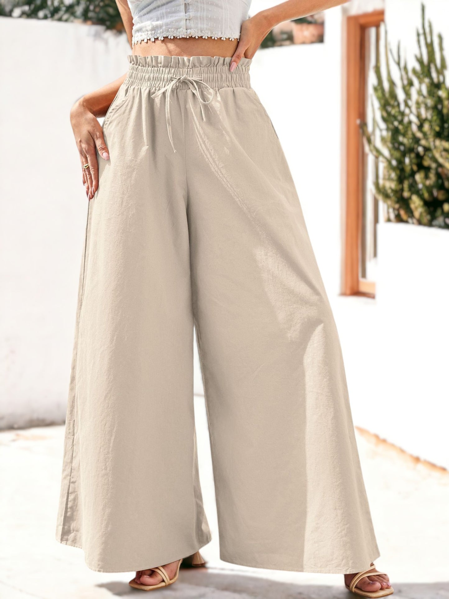 Pantalones bohemios holgados de pierna ancha y cintura alta