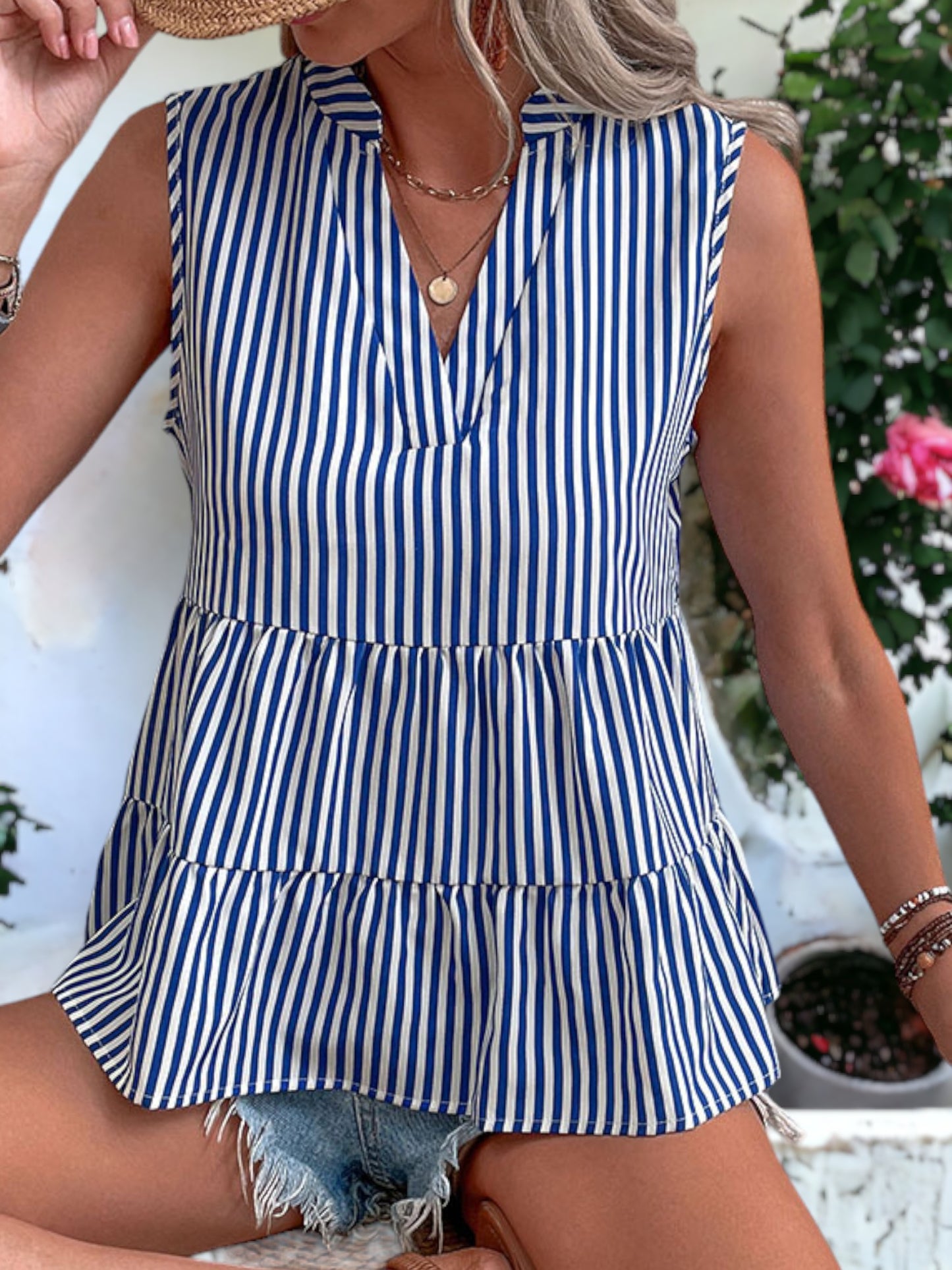 Flat Collar Striped Top