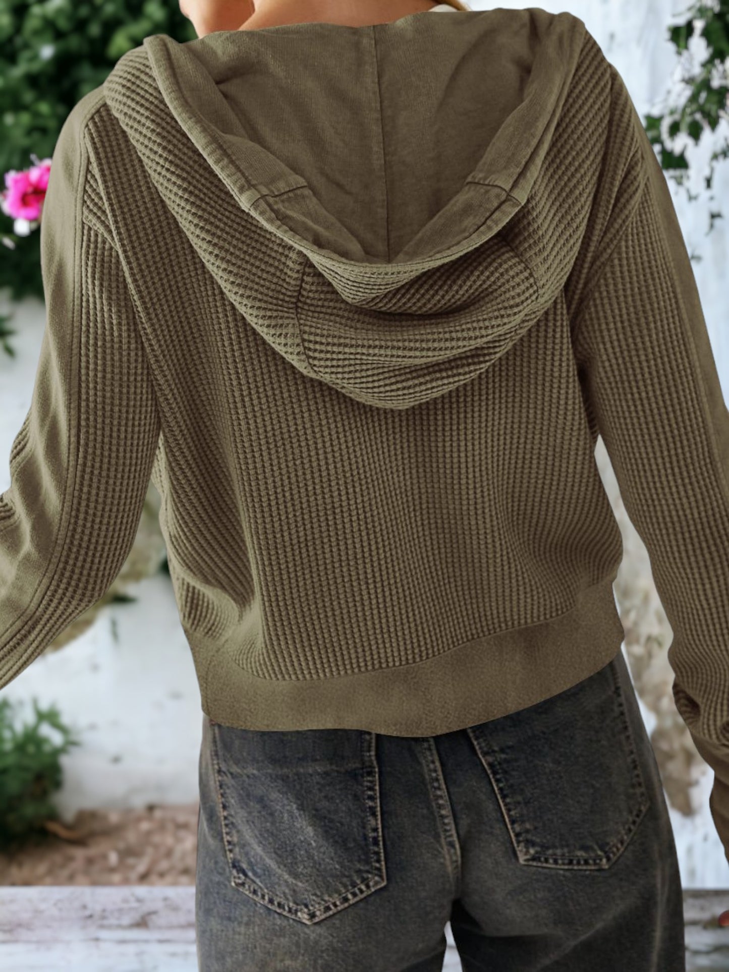 Waffle Knit Button Neck Jacket