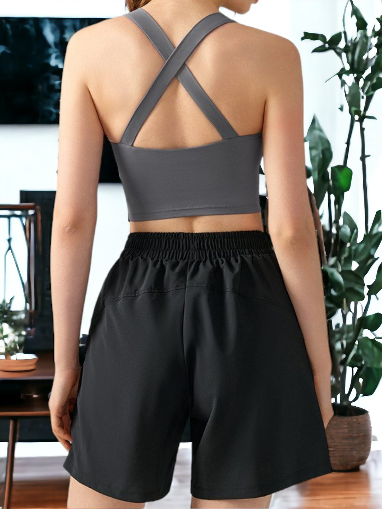 Chaleco deportivo sin mangas con cuello cuadrado y acolchado de ajedrez