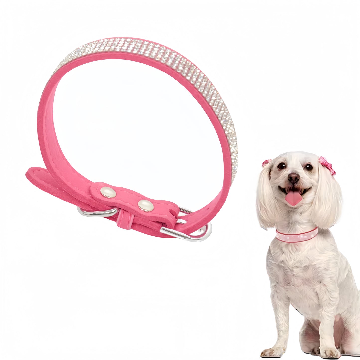 Alilang Sparkling Rhinestone Soft Faux Leather Material Adjustable Dog Collar