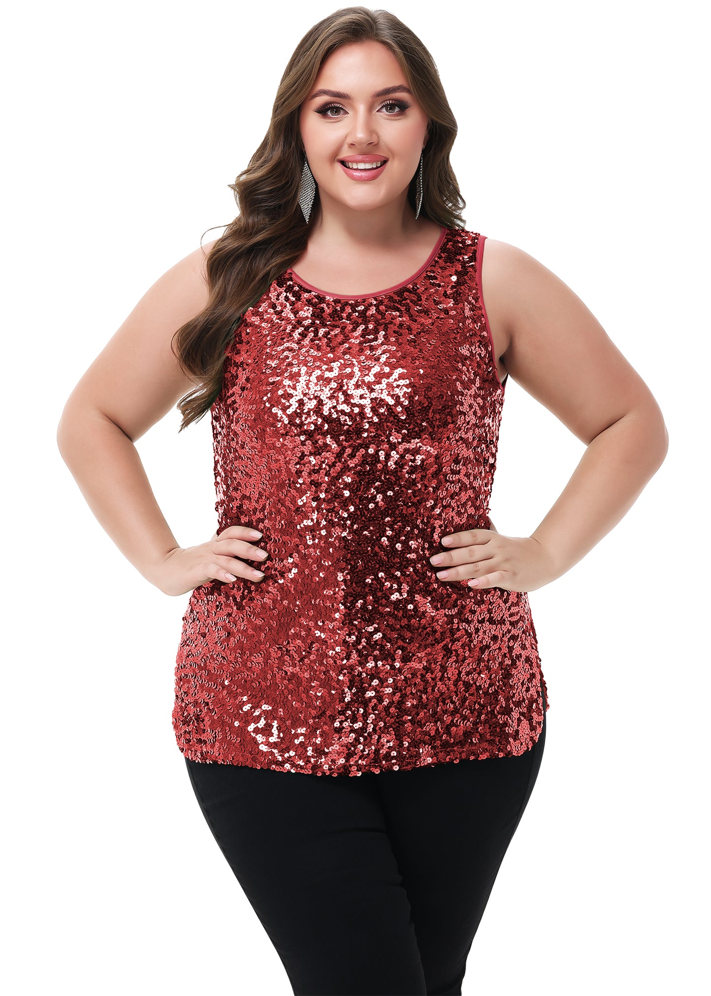 Anna-Kaci Womens Plus Size Sleeveless Sequin Tops Sparkle Shine Tank Top