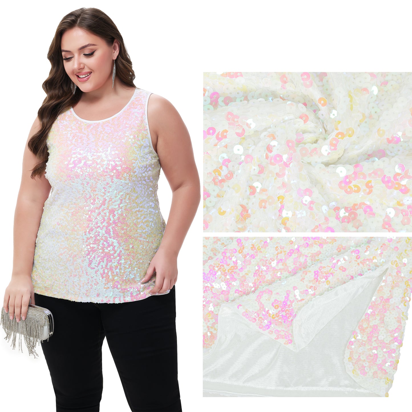 Anna-Kaci Womens Plus Size Sleeveless Sequin Tops Sparkle Shine Tank Top