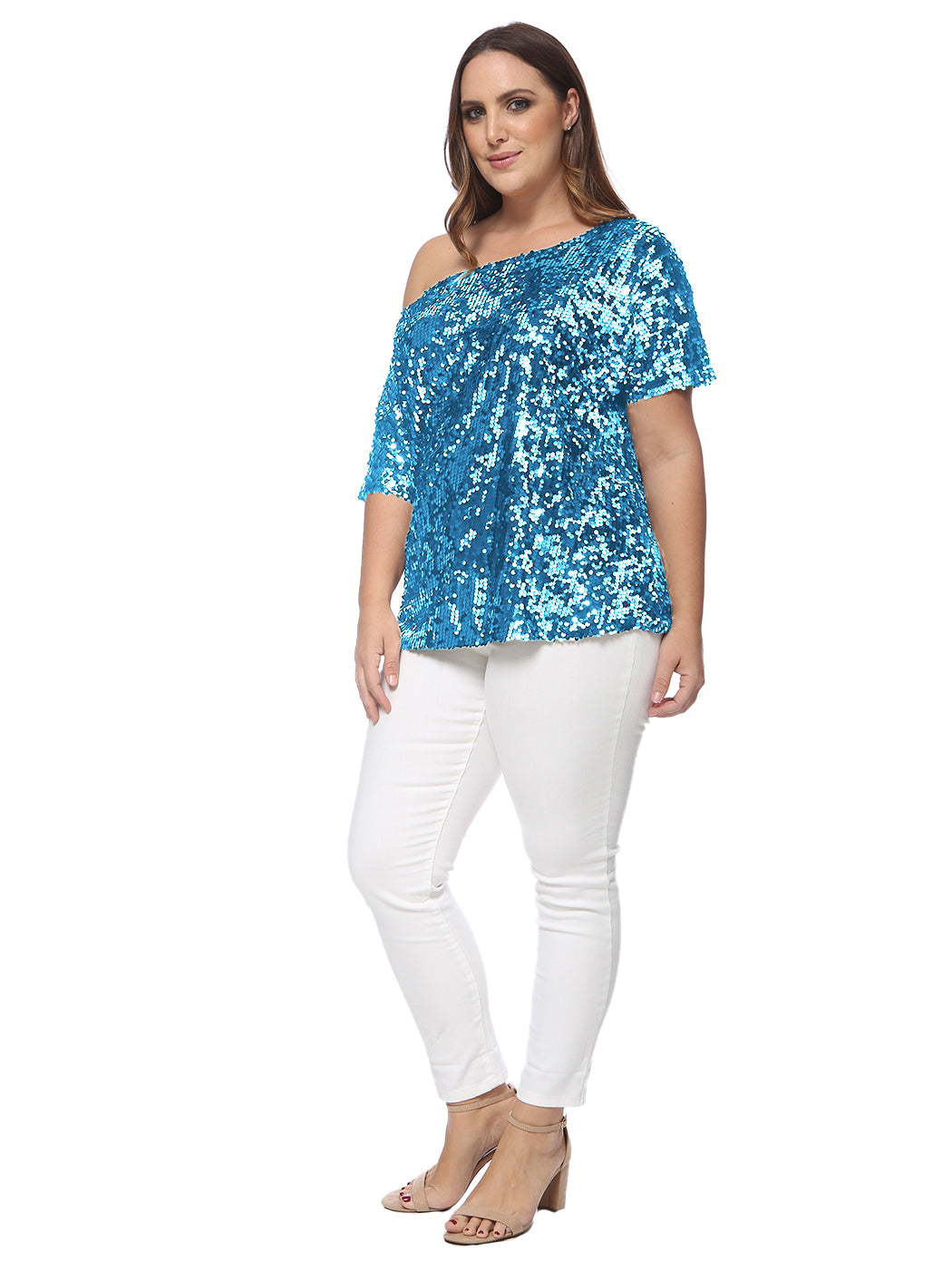 Plus Size One Shoulder Sequin Top