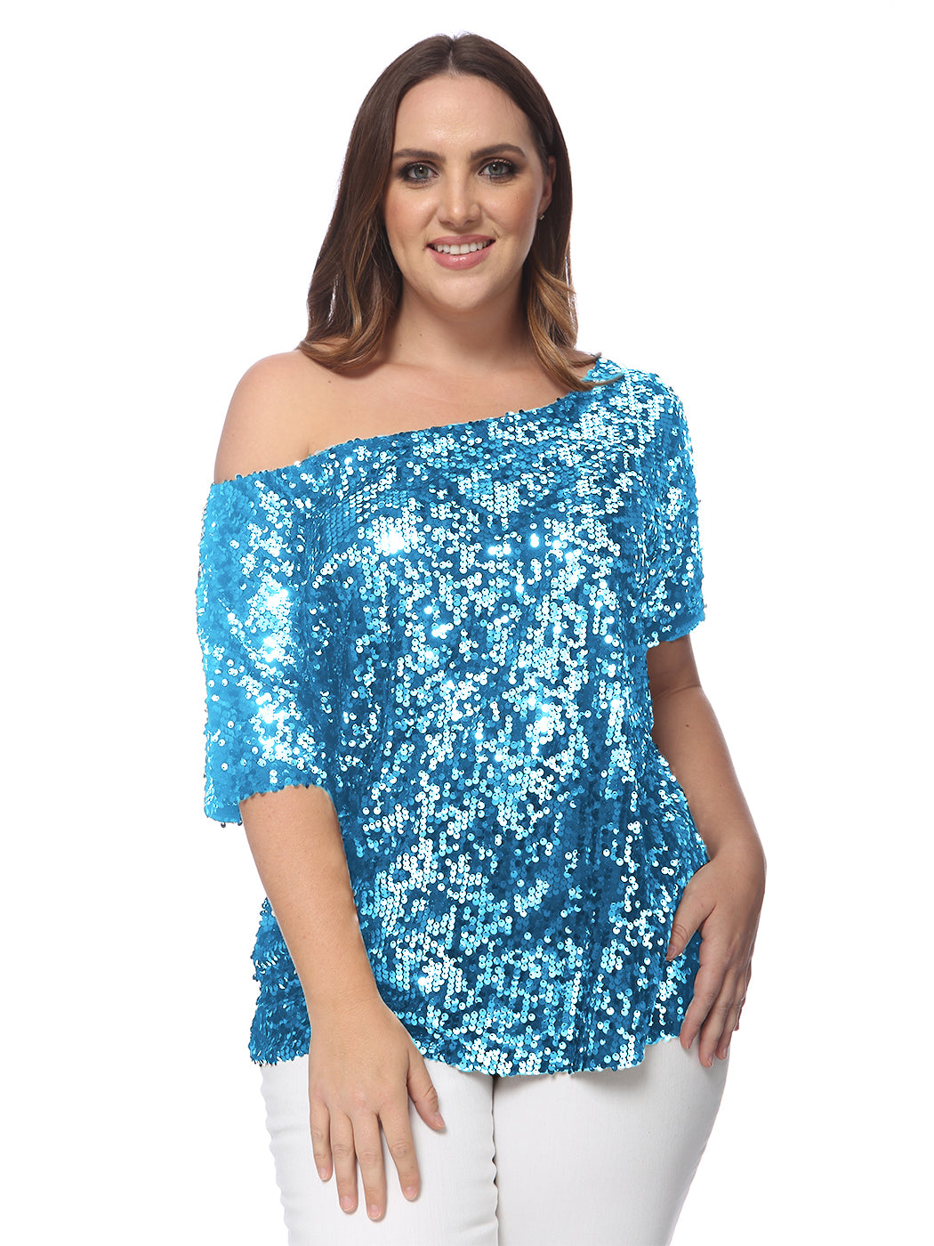 Plus Size One Shoulder Sequin Top